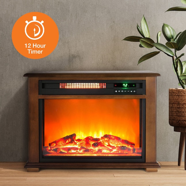Lifesmart 28.5-in W Oak TV Stand with Infrared quartz Corner or flat wall Electric Fireplace