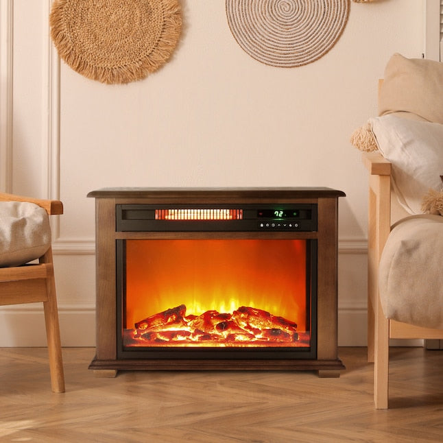 Lifesmart 28.5-in W Oak TV Stand with Infrared quartz Corner or flat wall Electric Fireplace