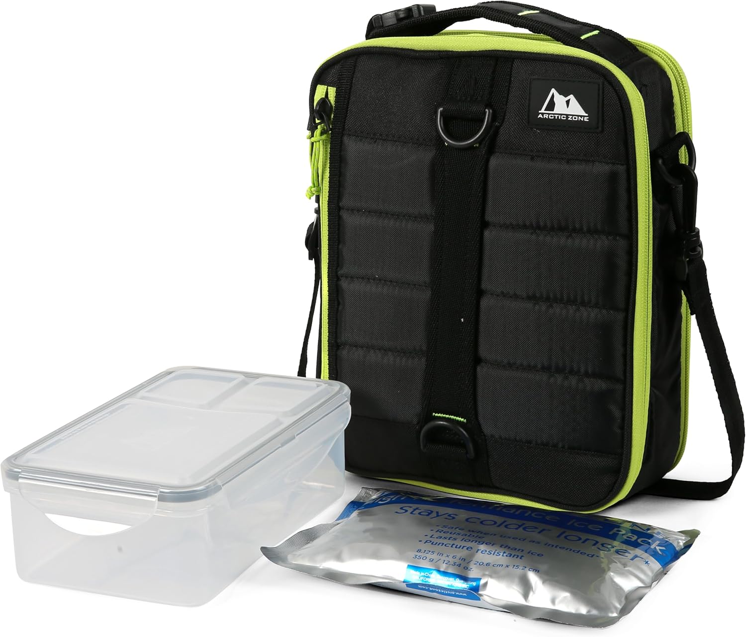 Arctic Zone High Performance Ultimate Upright Expandable Insulated Lunch Pack with 2pc Leak Proof Food Container (37.2 fl.oz) and 350g High Performance Ice Pack - Black