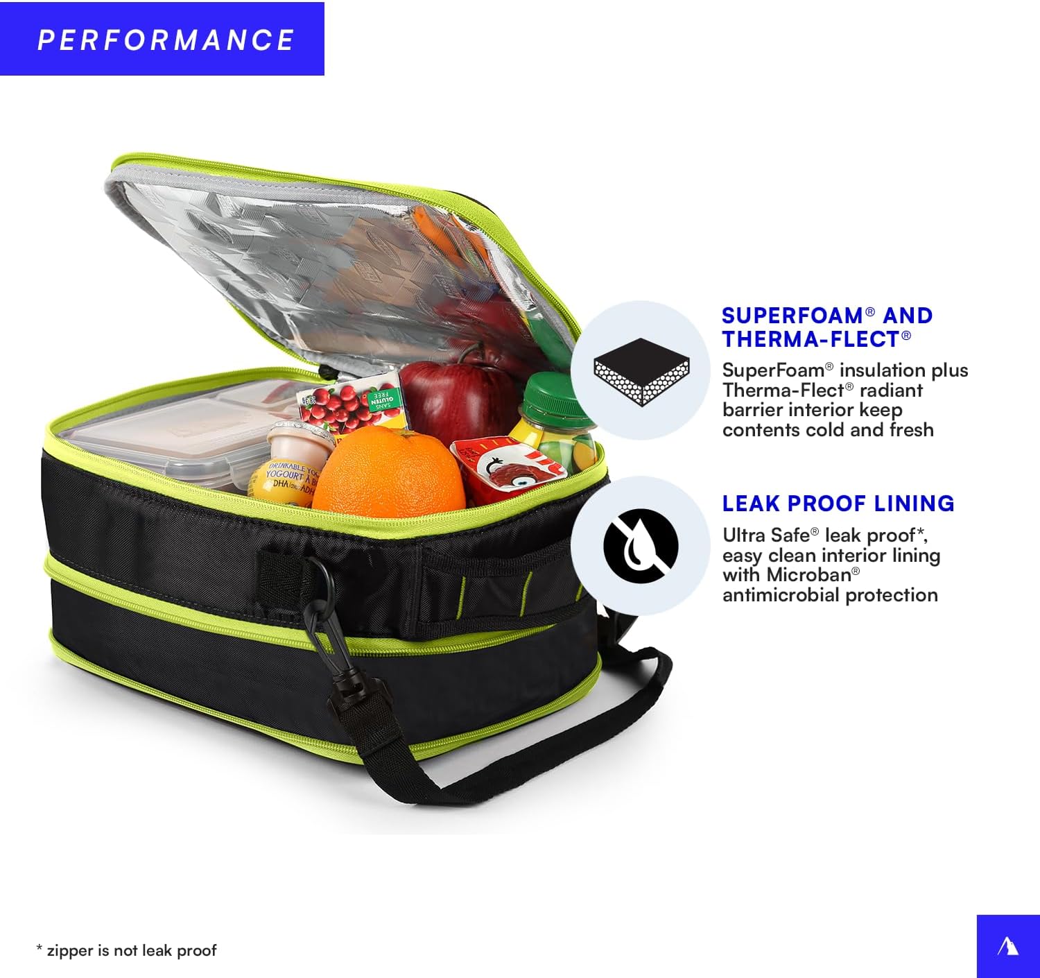 Arctic Zone High Performance Ultimate Upright Expandable Insulated Lunch Pack with 2pc Leak Proof Food Container (37.2 fl.oz) and 350g High Performance Ice Pack - Black