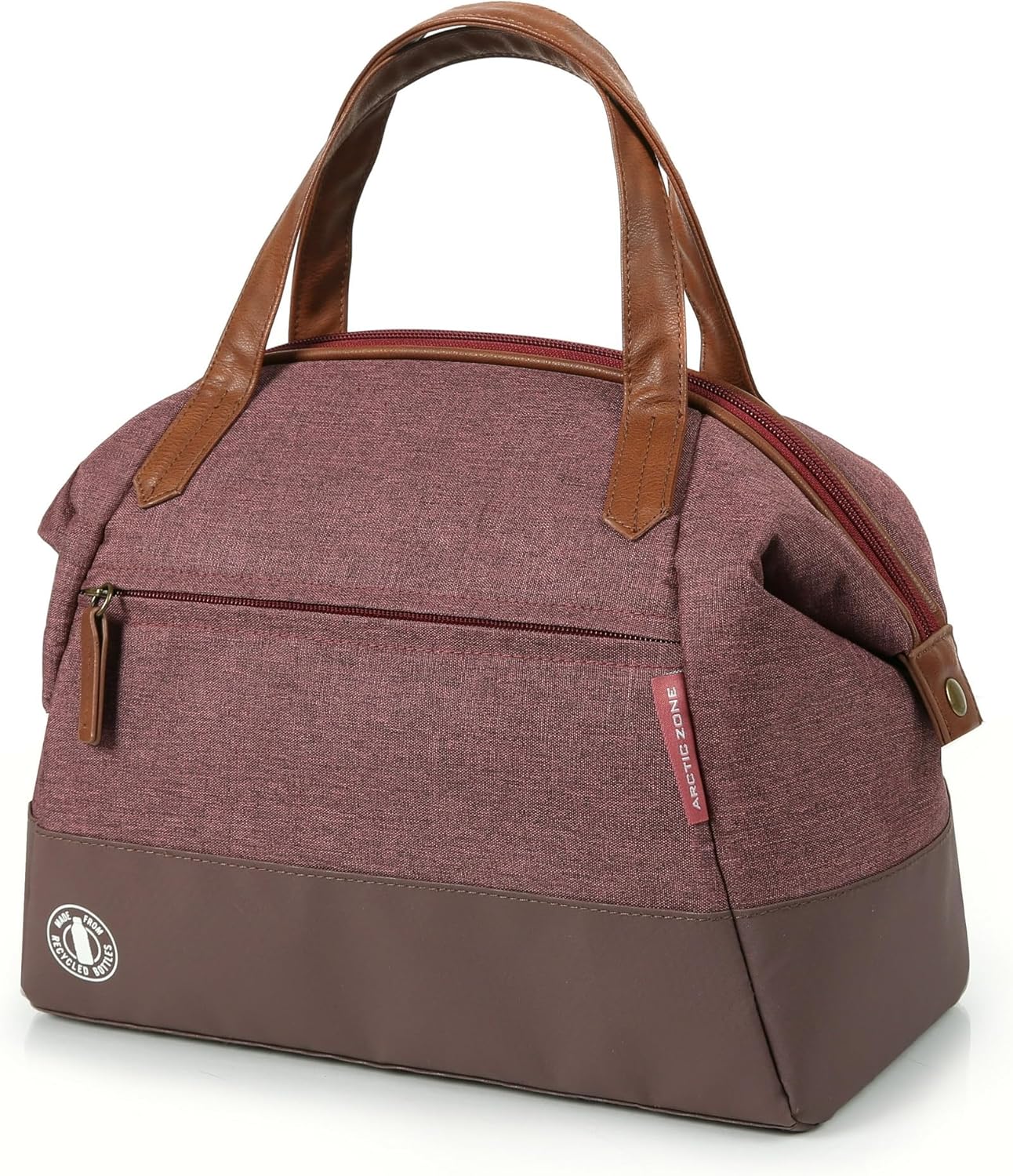Arctic Zone Heathered Eco Lunch Bag Tote - Wine Red, Expandable Insulated Lunch Box with Vegan Leather Trim
