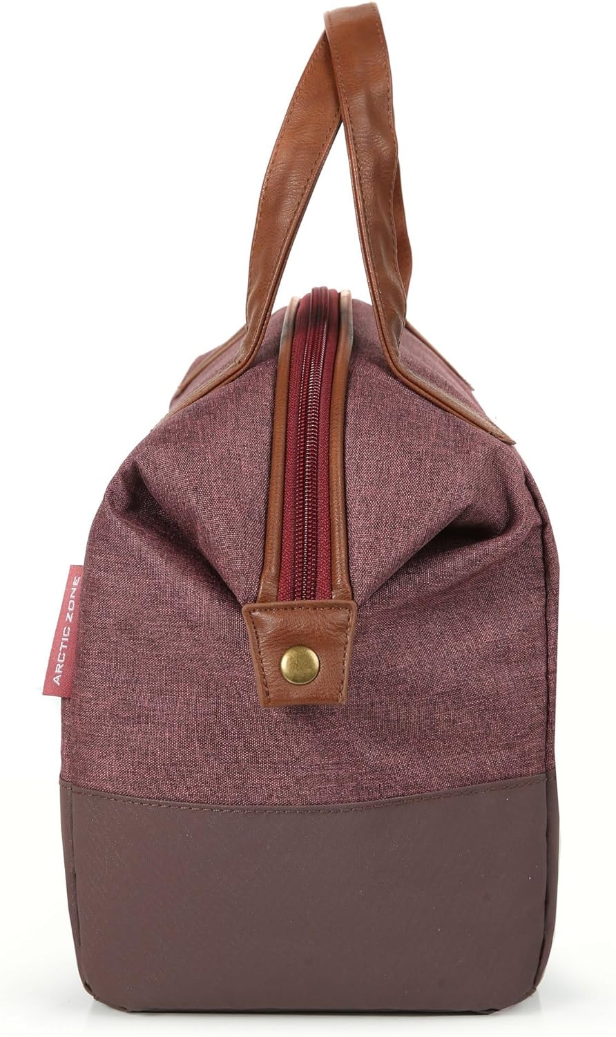 Arctic Zone Heathered Eco Lunch Bag Tote - Wine Red, Expandable Insulated Lunch Box with Vegan Leather Trim