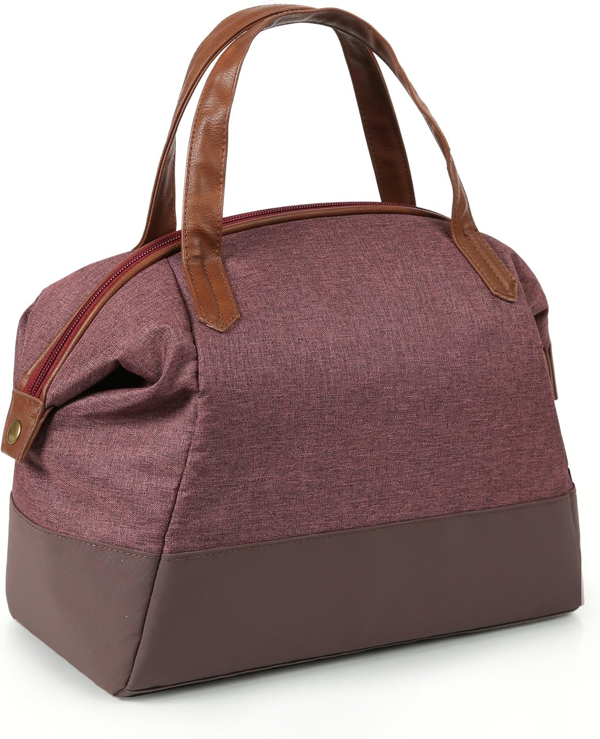 Arctic Zone Heathered Eco Lunch Bag Tote - Wine Red, Expandable Insulated Lunch Box with Vegan Leather Trim