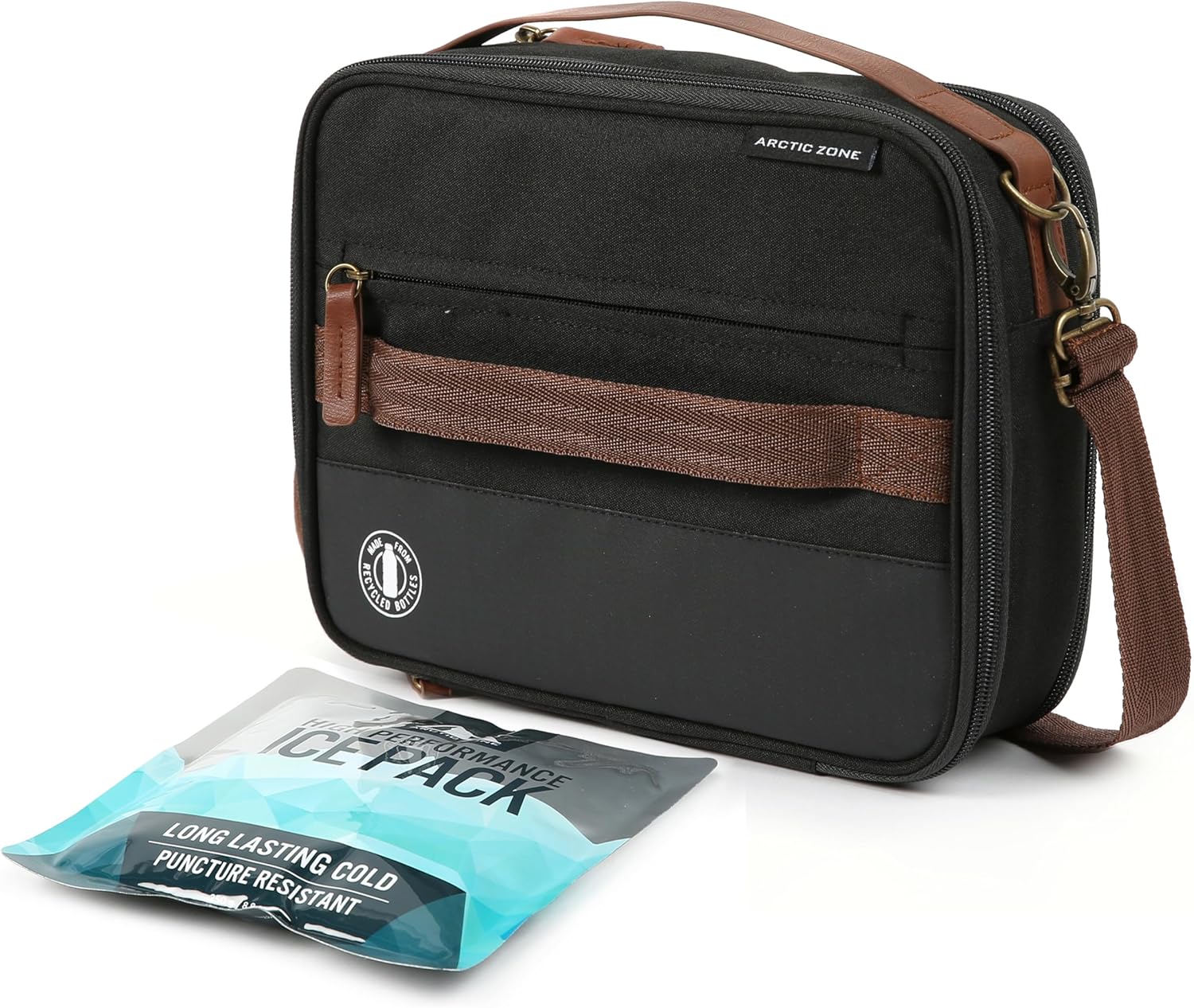 Arctic Zone Canvas Heathered Eco Expandable Lunch Pack - Insulated Lunch Bag, Black