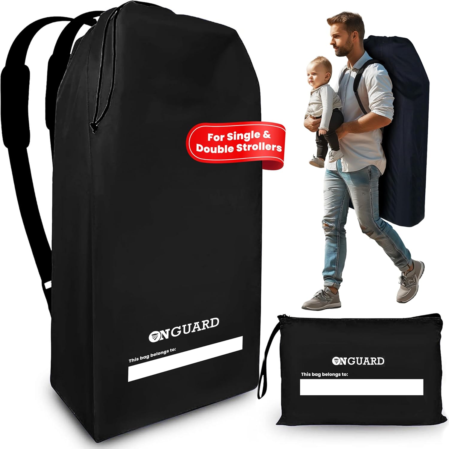 ONGUARD Waterproof Single and Double Stroller Bag for Airplane - Travel Stroller Cover for Air Travel and Storage - Gate Check Bag Backpack- Baby Airplane Essentials