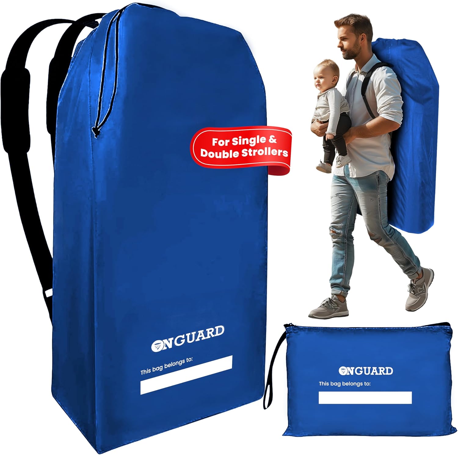 ONGUARD Waterproof Single and Double Stroller Bag for Airplane - Travel Stroller Cover for Air Travel and Storage - Gate Check Bag Backpack- Baby Airplane Essentials