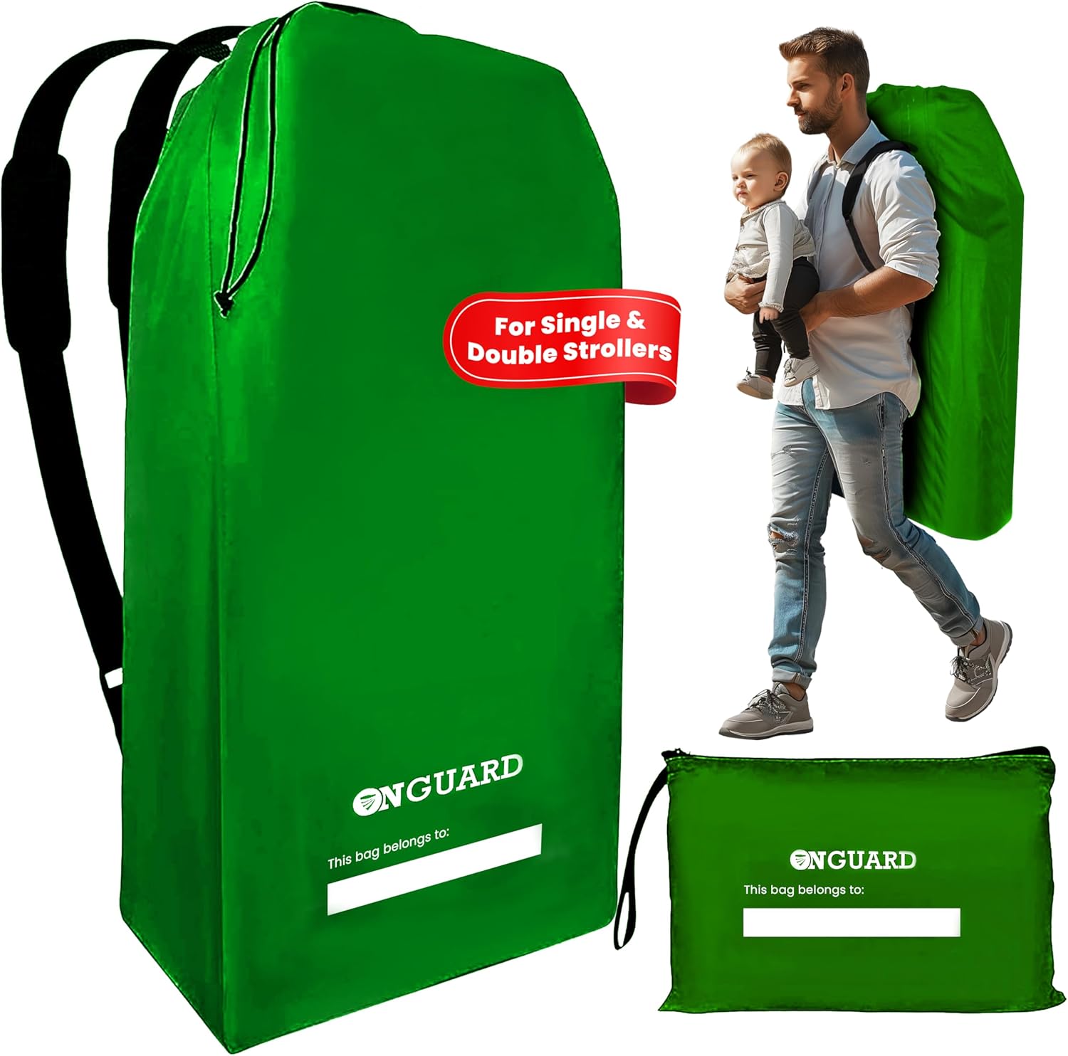 ONGUARD Waterproof Single and Double Stroller Bag for Airplane - Travel Stroller Cover for Air Travel and Storage - Gate Check Bag Backpack- Baby Airplane Essentials