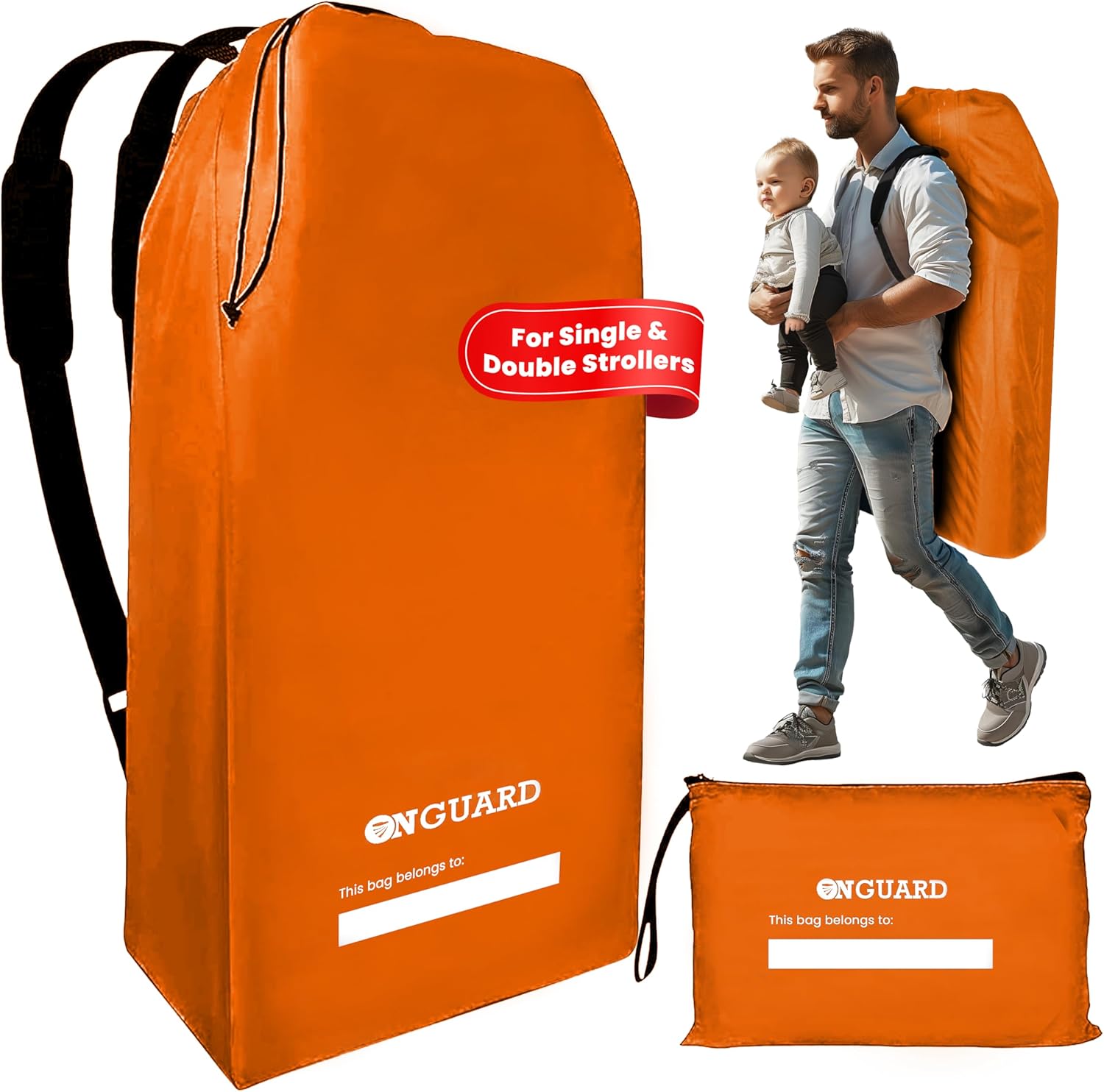 ONGUARD Waterproof Single and Double Stroller Bag for Airplane - Travel Stroller Cover for Air Travel and Storage - Gate Check Bag Backpack- Baby Airplane Essentials