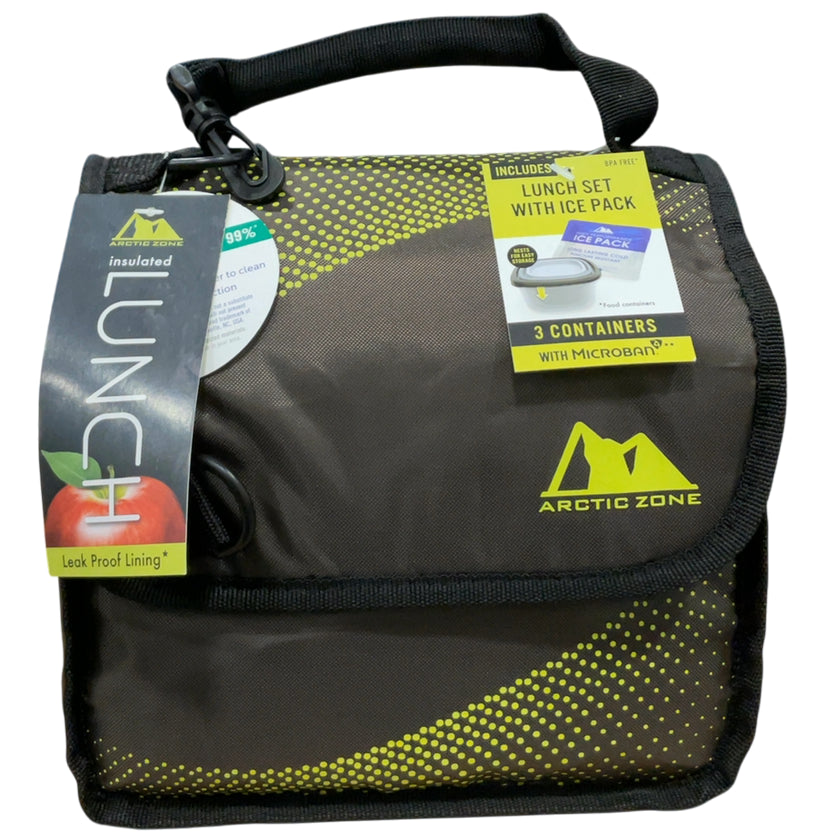 Arctic Zone Hi Top Mega Munchsak Lunch Bag & Set, Grey/Lime