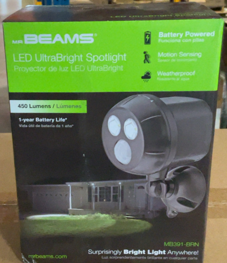 Mr Beams Outdoor UltraBright 450 Lumen Battery Powered Motion Activated Integrated LED Spotlight, Brown
