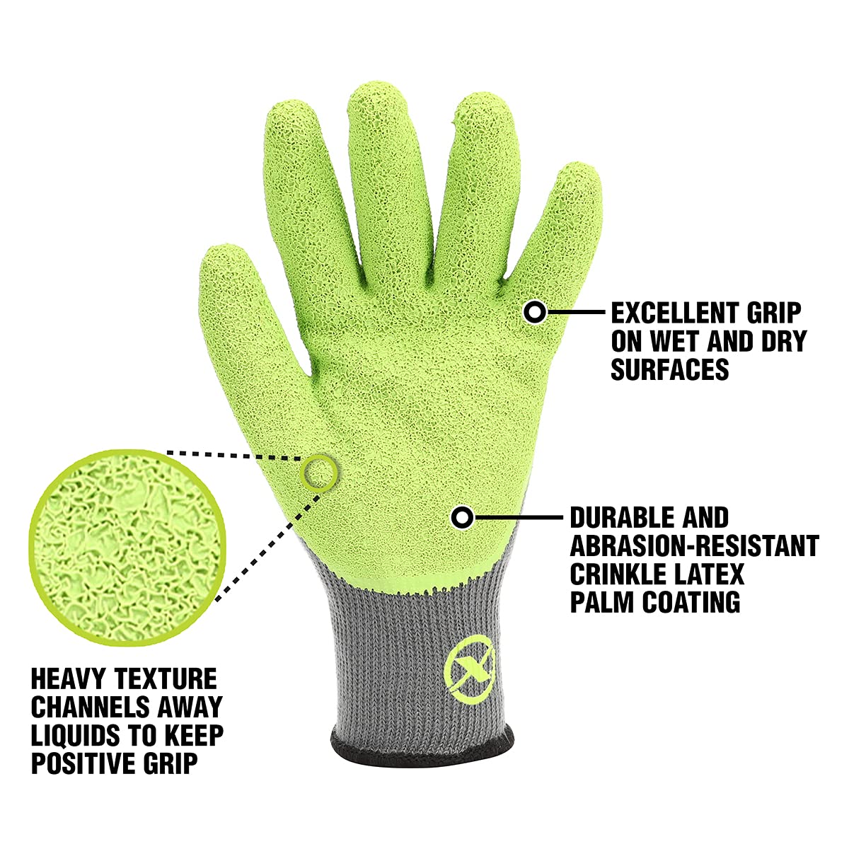 Flexzilla GC240L Crinkle Latex Dip, Gray/ZillaGreen, L Garden Gloves