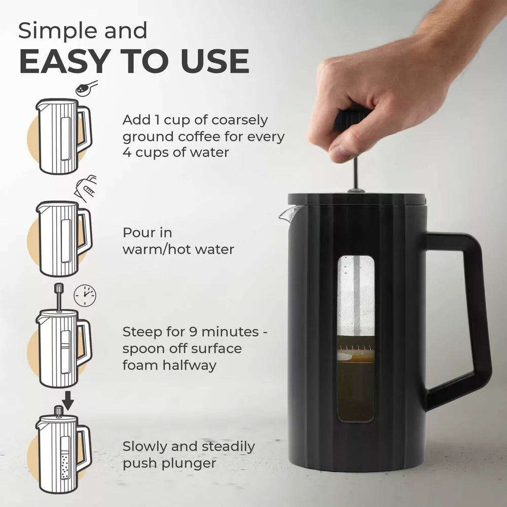 Kaffe French Press Coffee/Tea Maker - 1 Liter, Black