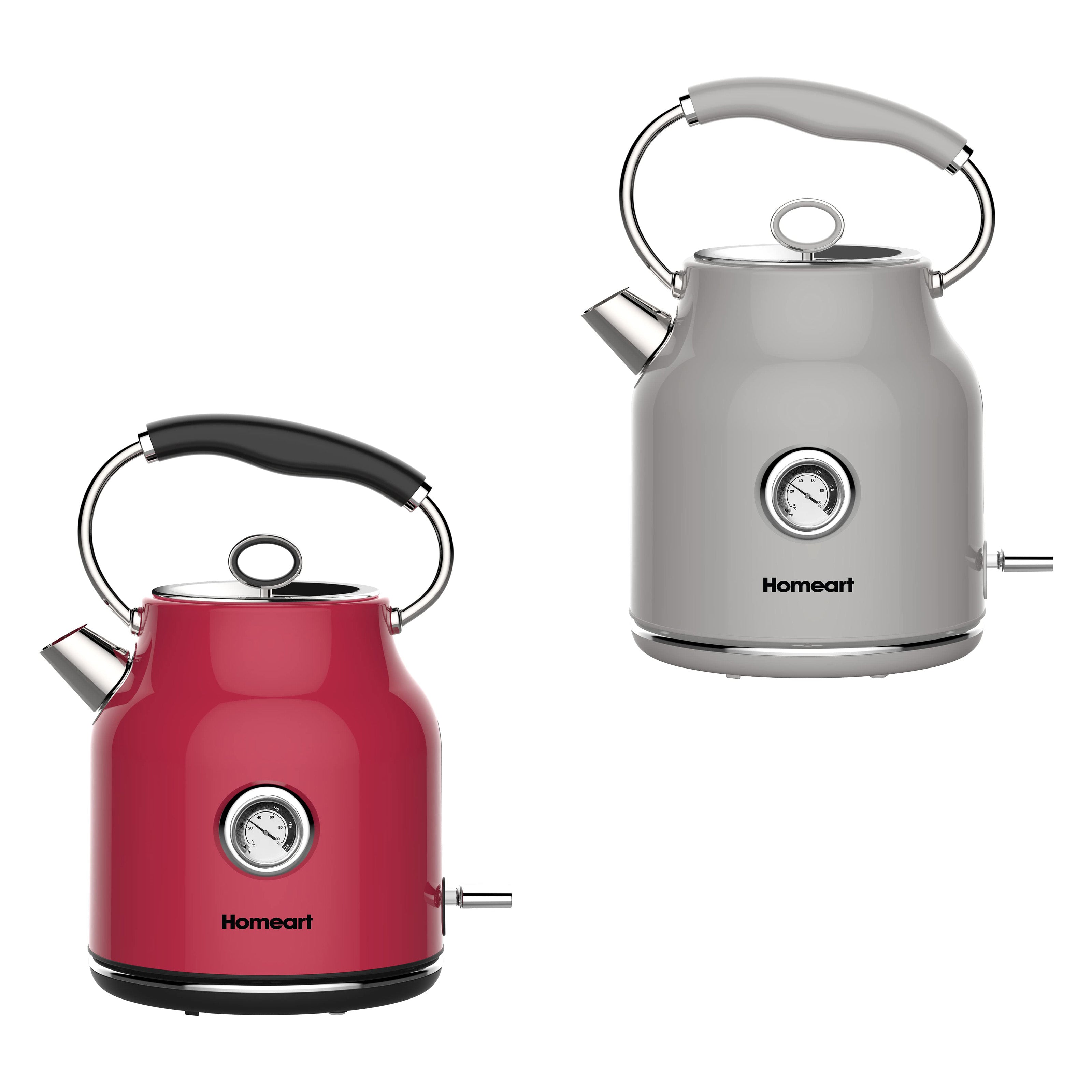 Homeart Chelsea Retro Cordless Kettle With Temperature Gauge - Stainless Steel With Removable Filter, Fast Boiling and Auto Shut-off - 1.7L Capacity