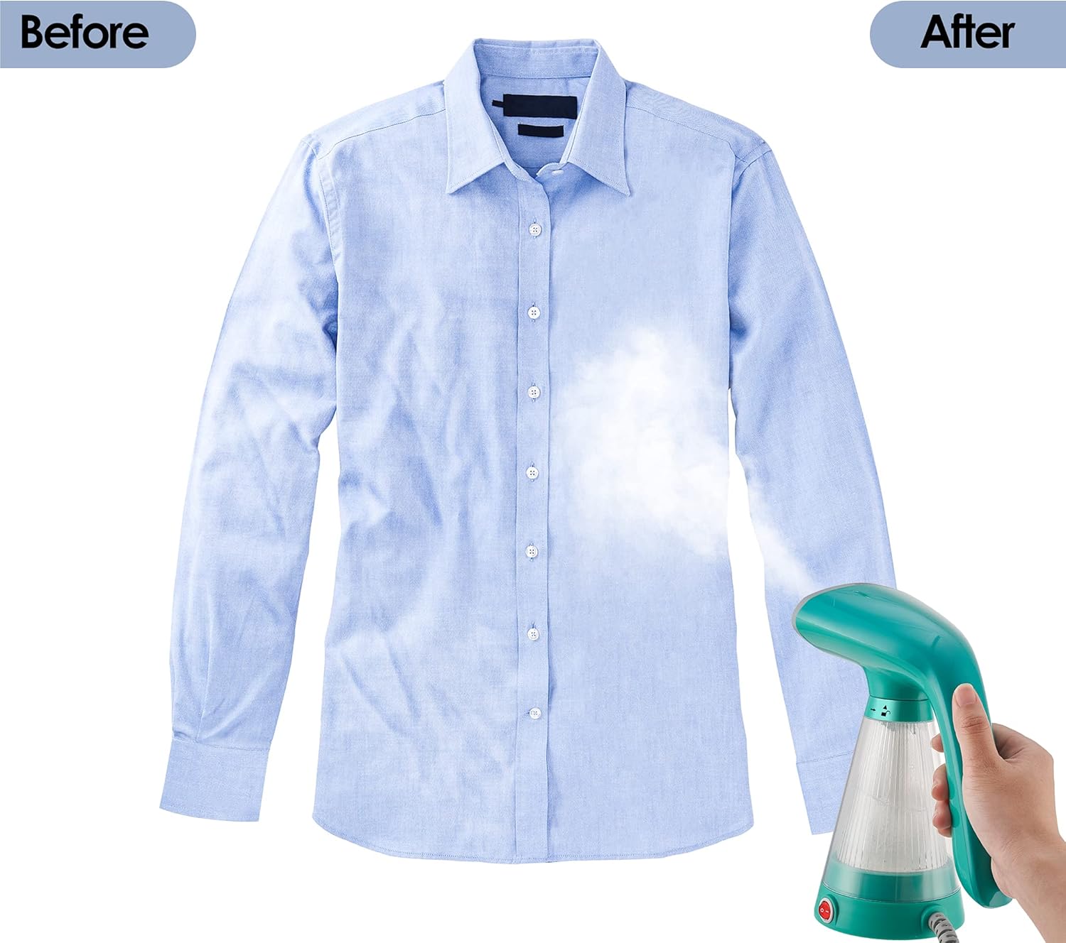 True & Tidy, Steam Hand Held Steamer with Stainless Steel Nozzle, Includes Fabric Brush and Water Cup, Teal