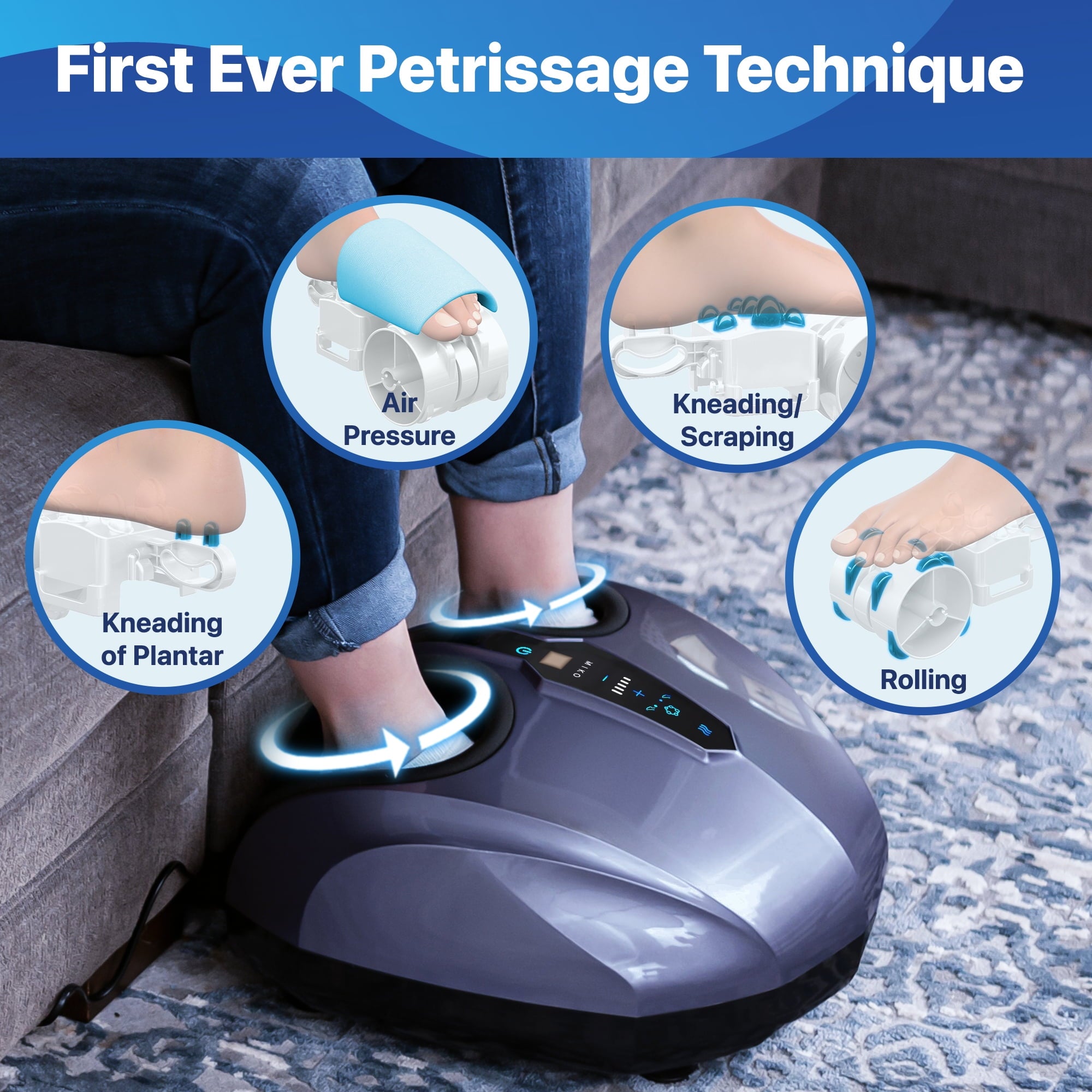 Miko Shiatsu Foot Massager with Heat Kneading and Rolling and Pressure Settings - 2 Wireless Remotes, Charcoal Gray