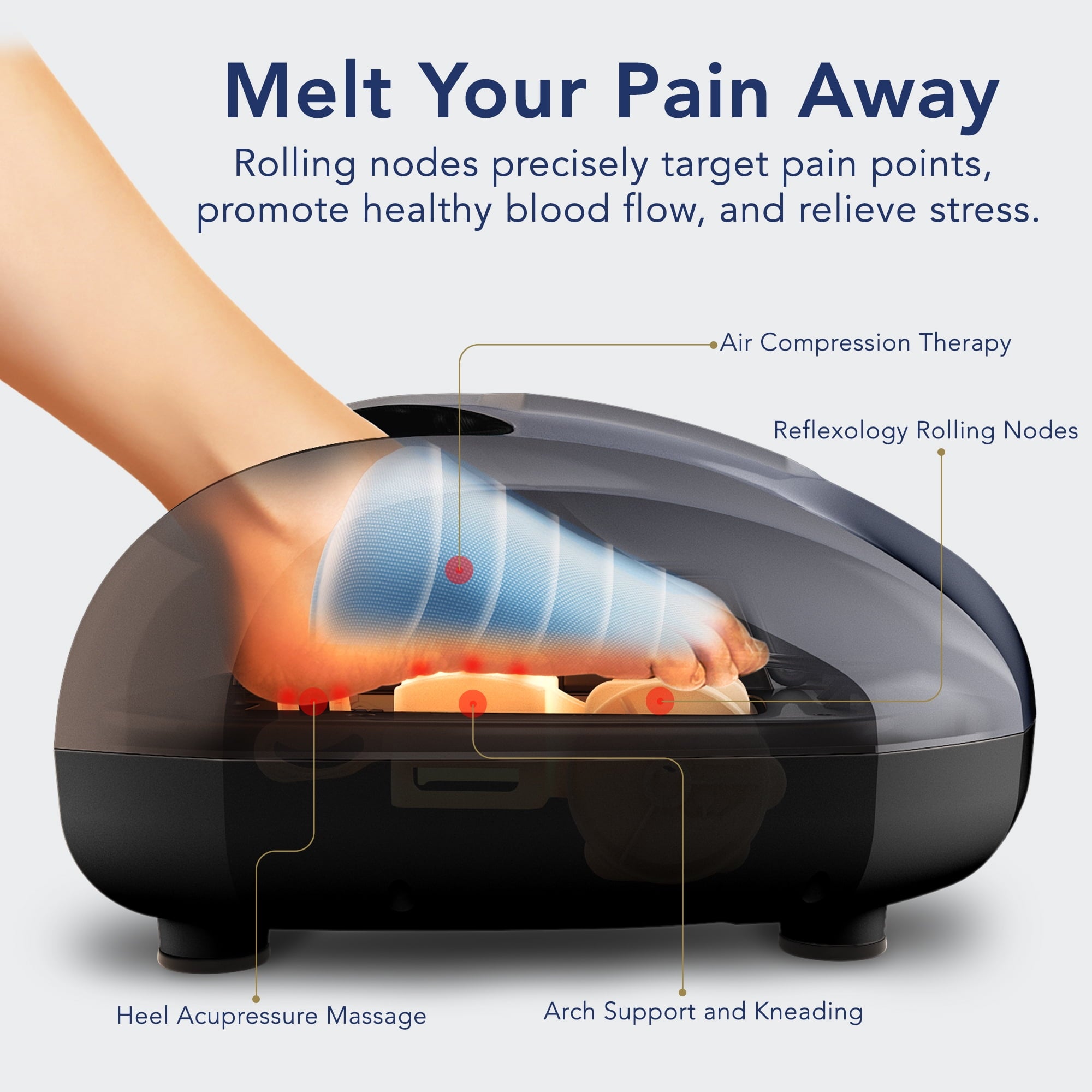 Miko Shiatsu Foot Massager with Heat Kneading and Rolling and Pressure Settings - 2 Wireless Remotes, Charcoal Gray