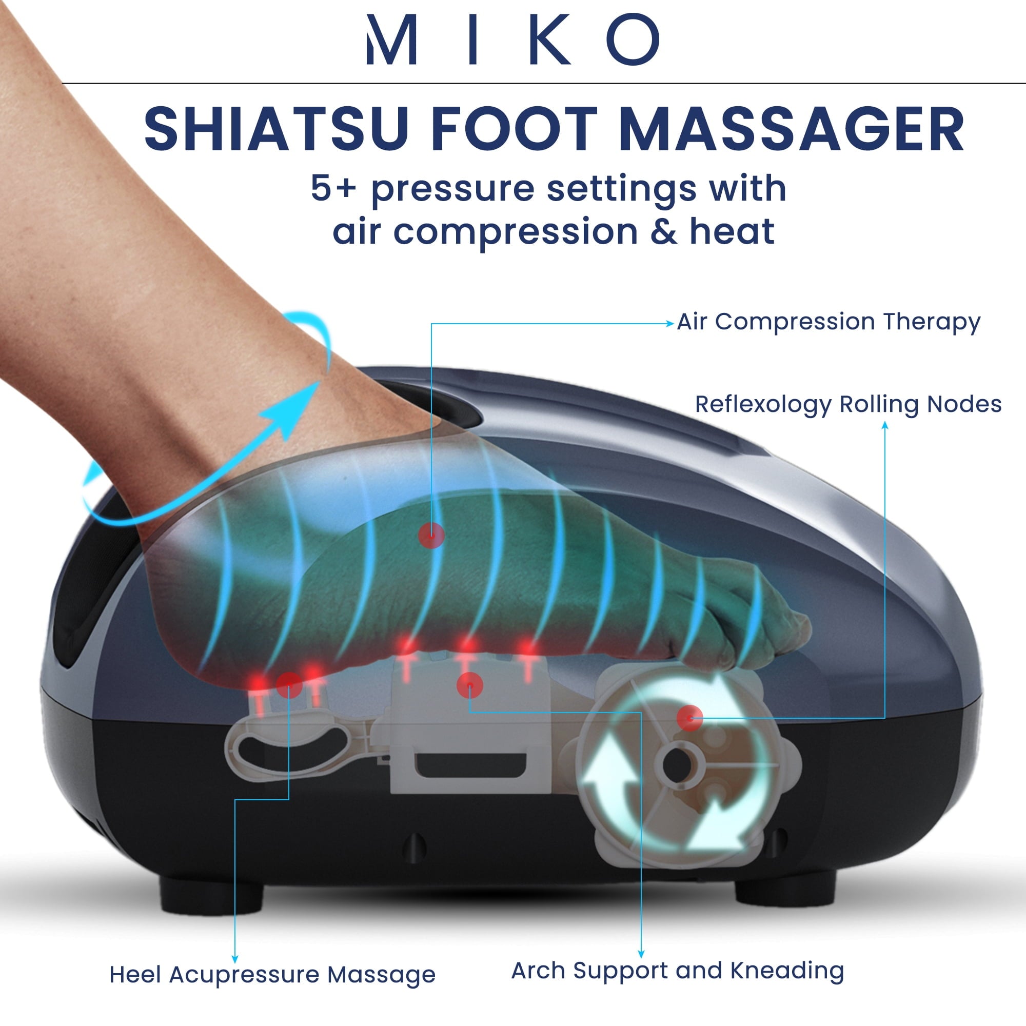 Miko Shiatsu Foot Massager with Heat Kneading and Rolling and Pressure Settings - 2 Wireless Remotes, Charcoal Gray