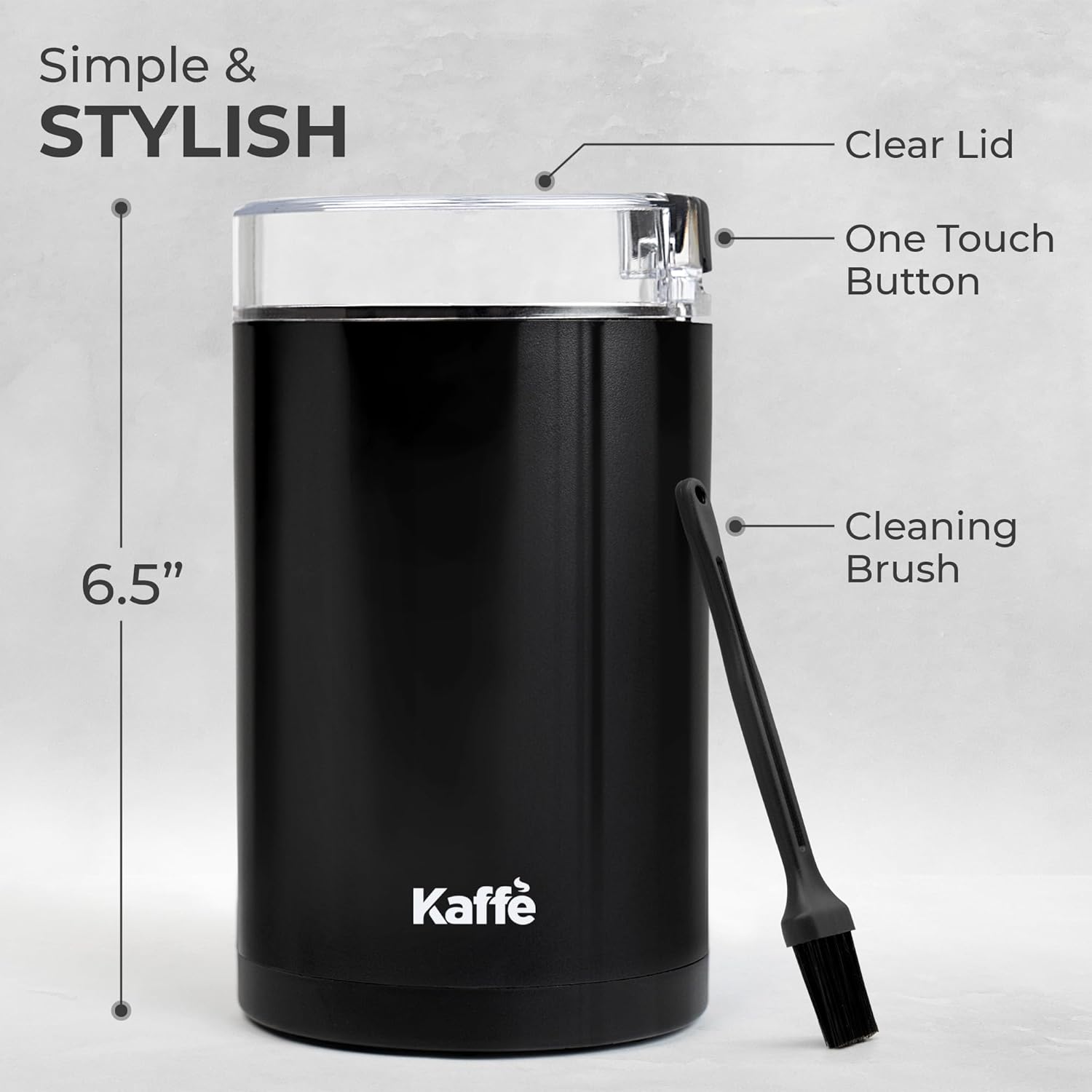 Kaffe One-Touch Electric Coffee Grinder w/Cleaning Brush (3 oz) - Up to 12 Cups of Coffee per Grind - Easy On/Off