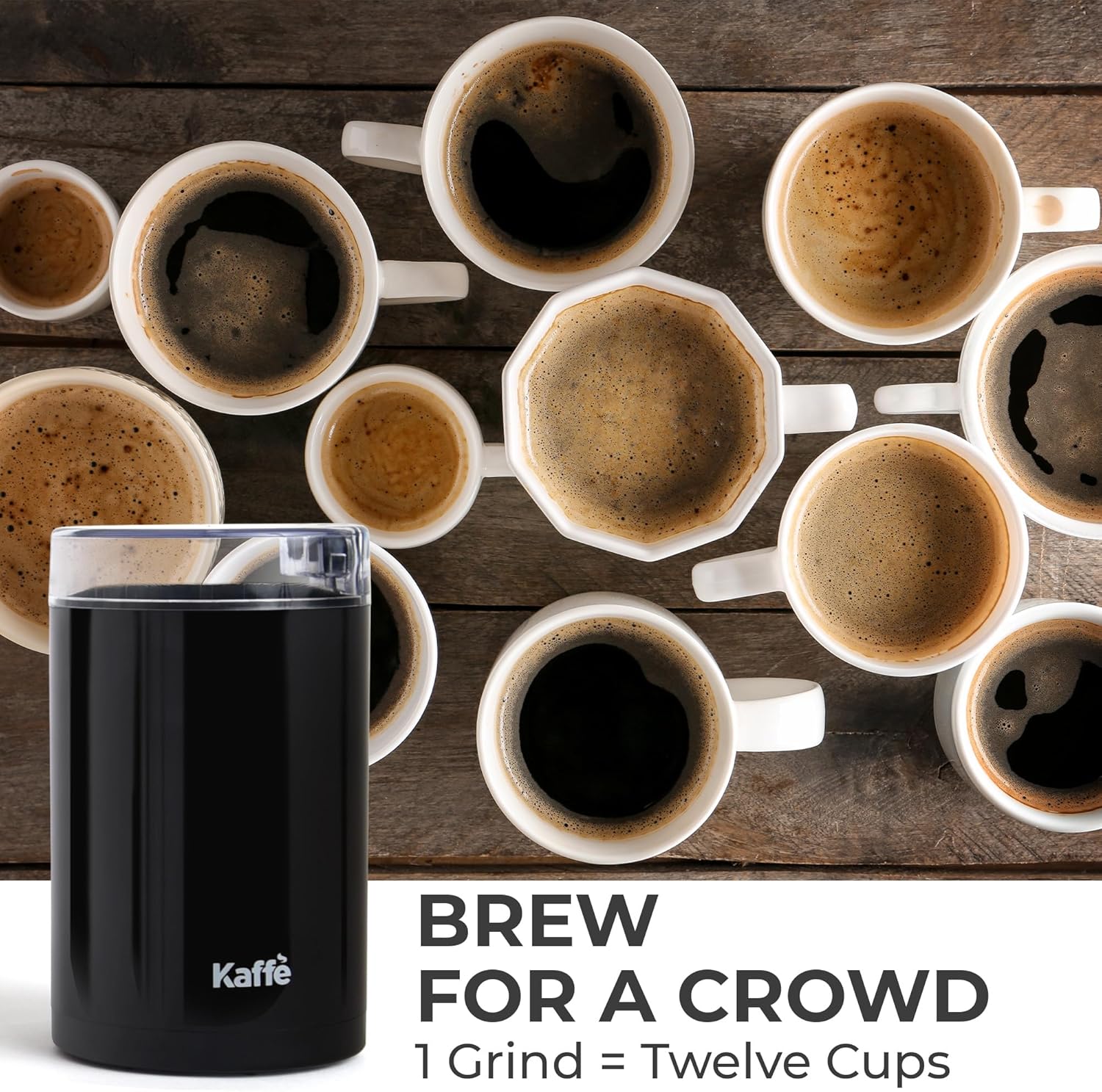 Kaffe One-Touch Electric Coffee Grinder w/Cleaning Brush (3 oz) - Up to 12 Cups of Coffee per Grind - Easy On/Off