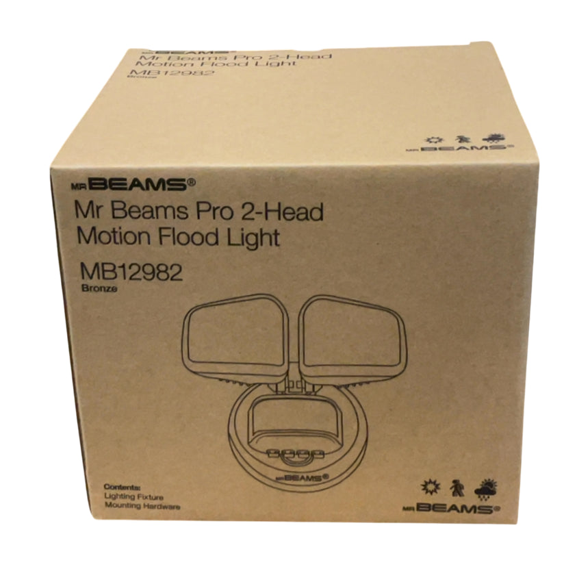Mr Beams Wired Pro 2-Head Outdoor Motion Sensing LED Security Light, 2700 Lumens, Bronze