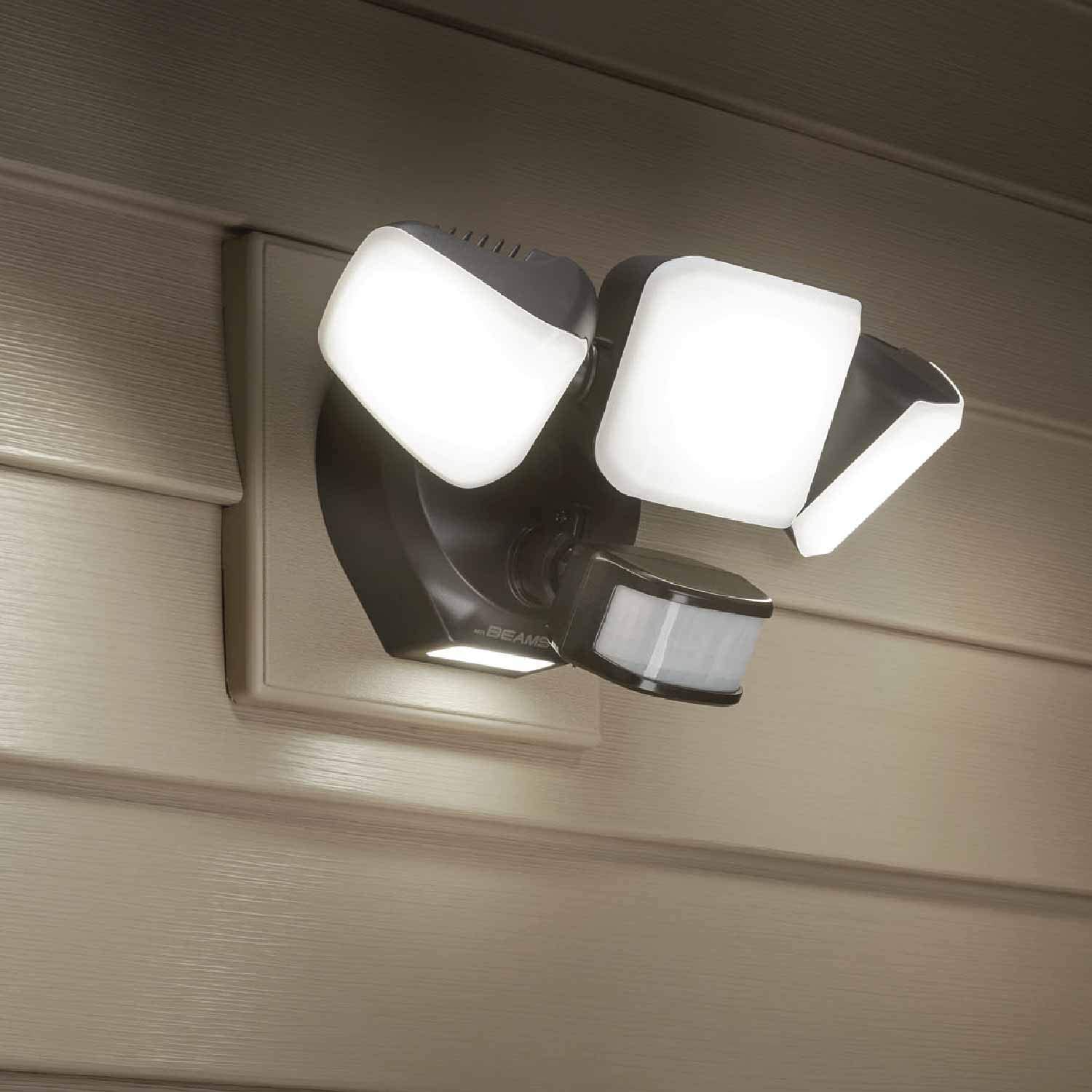 Beams Wired Floodlight - 3-Head Outdoor Motion Sensing LED Security Light, 4100 lumens with Cascading Wall Wash, 1-Pack, Bronze 1-Pack Bronze