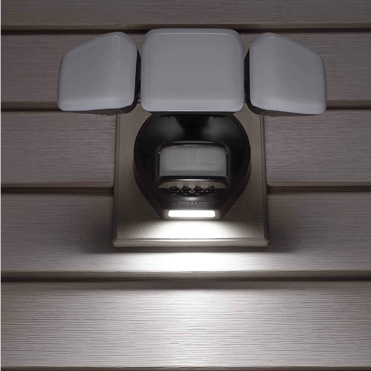 Beams Wired Floodlight - 3-Head Outdoor Motion Sensing LED Security Light, 4100 lumens with Cascading Wall Wash, 1-Pack, Bronze 1-Pack Bronze
