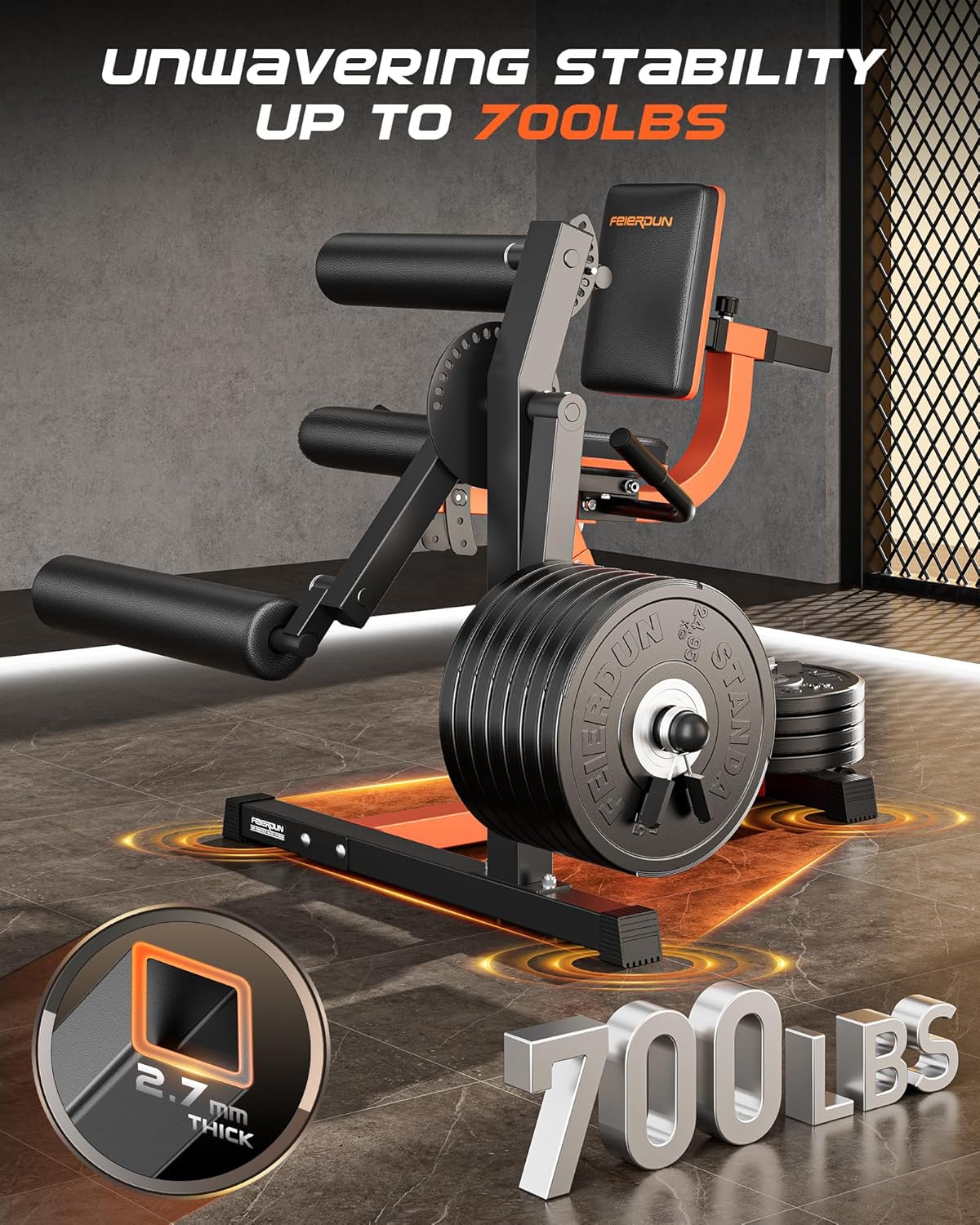 FEIERDUN 4-in-1 Adjustable Leg Extension Curl Machine - 700lbs Capacity Leg Extension Machine for Lower Body Workouts - Orange