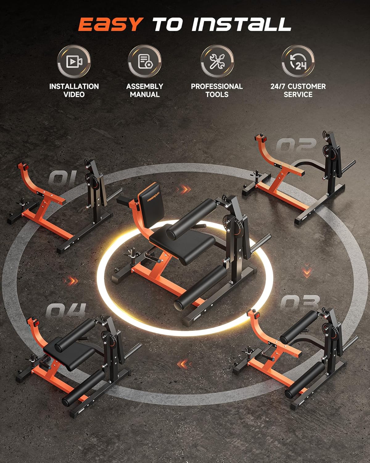 FEIERDUN 4-in-1 Adjustable Leg Extension Curl Machine - 700lbs Capacity Leg Extension Machine for Lower Body Workouts - Orange
