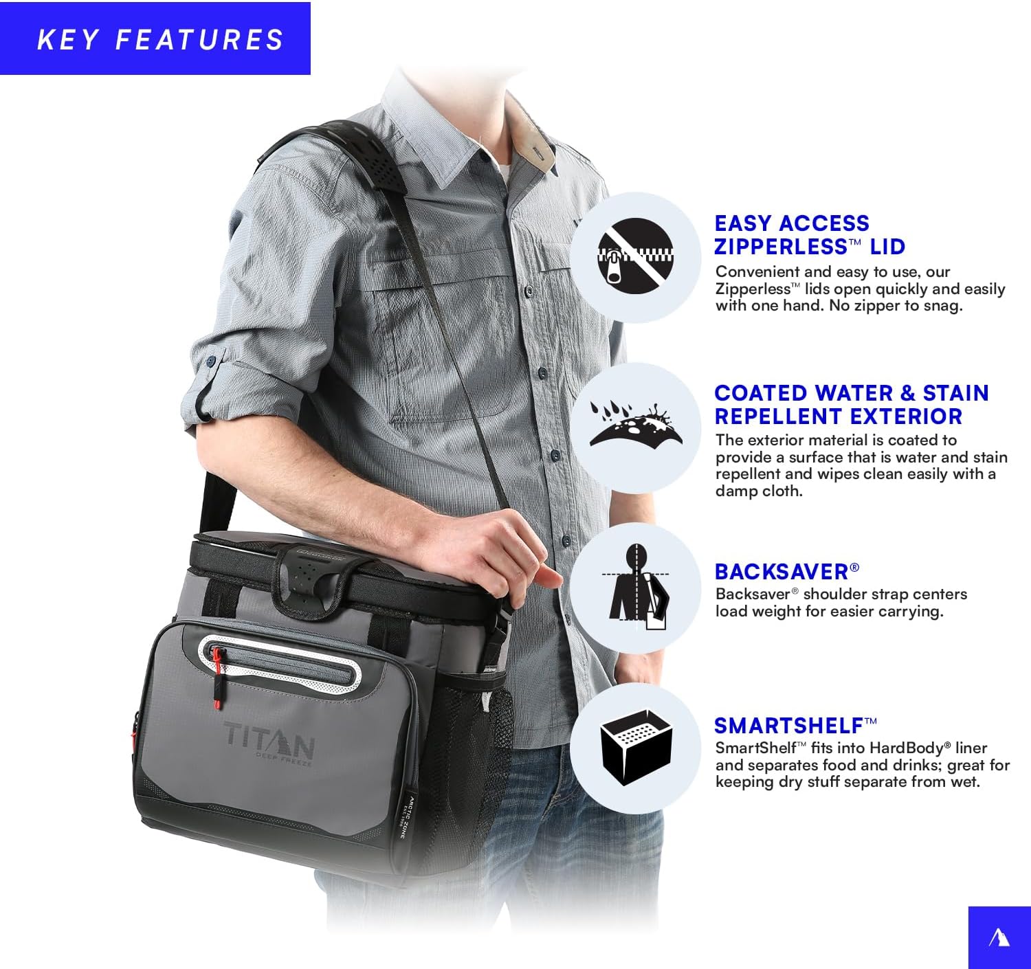 Titan by Arctic Zone 16 Can Zipperless Soft Cooler with HardBody Liner, Sharkskin Gray