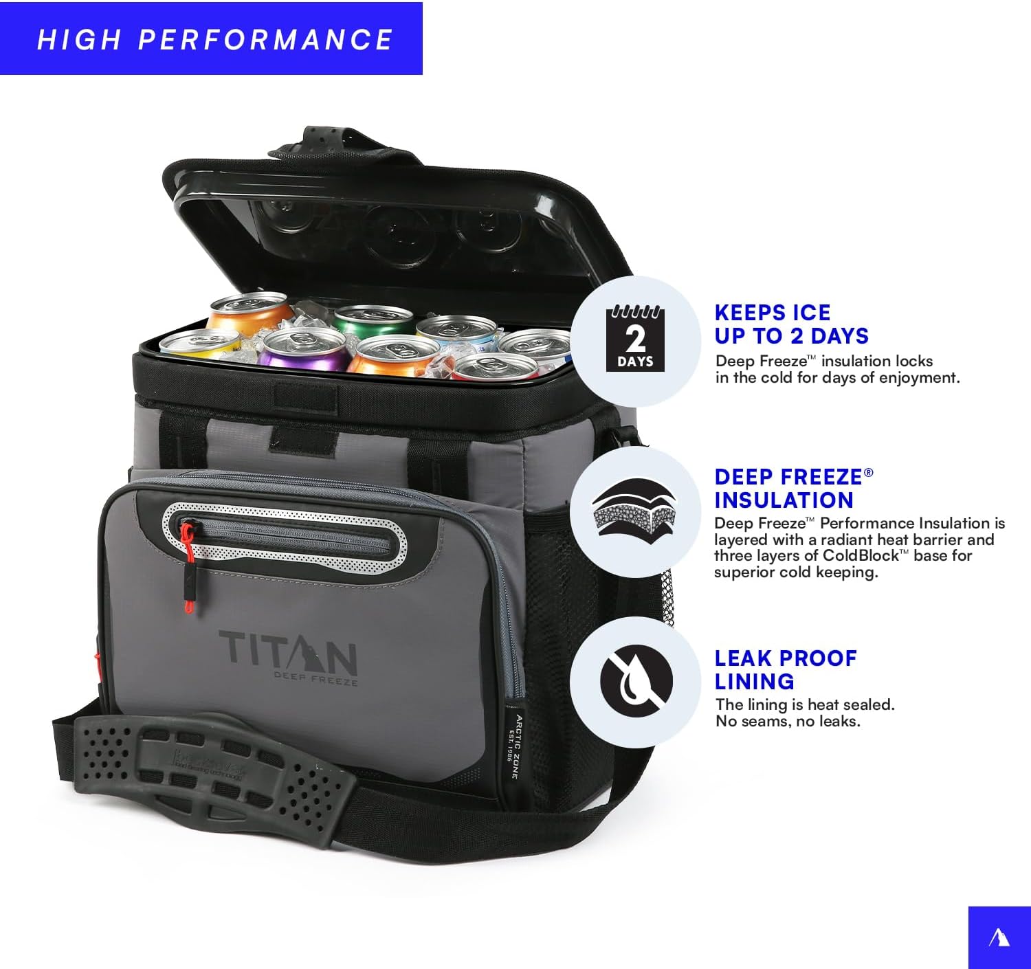 Titan by Arctic Zone 16 Can Zipperless Soft Cooler with HardBody Liner, Sharkskin Gray