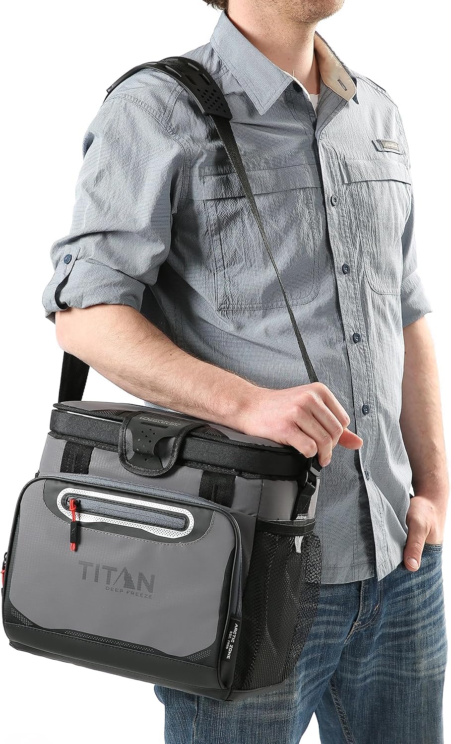 Titan by Arctic Zone 16 Can Zipperless Soft Cooler with HardBody Liner, Sharkskin Gray