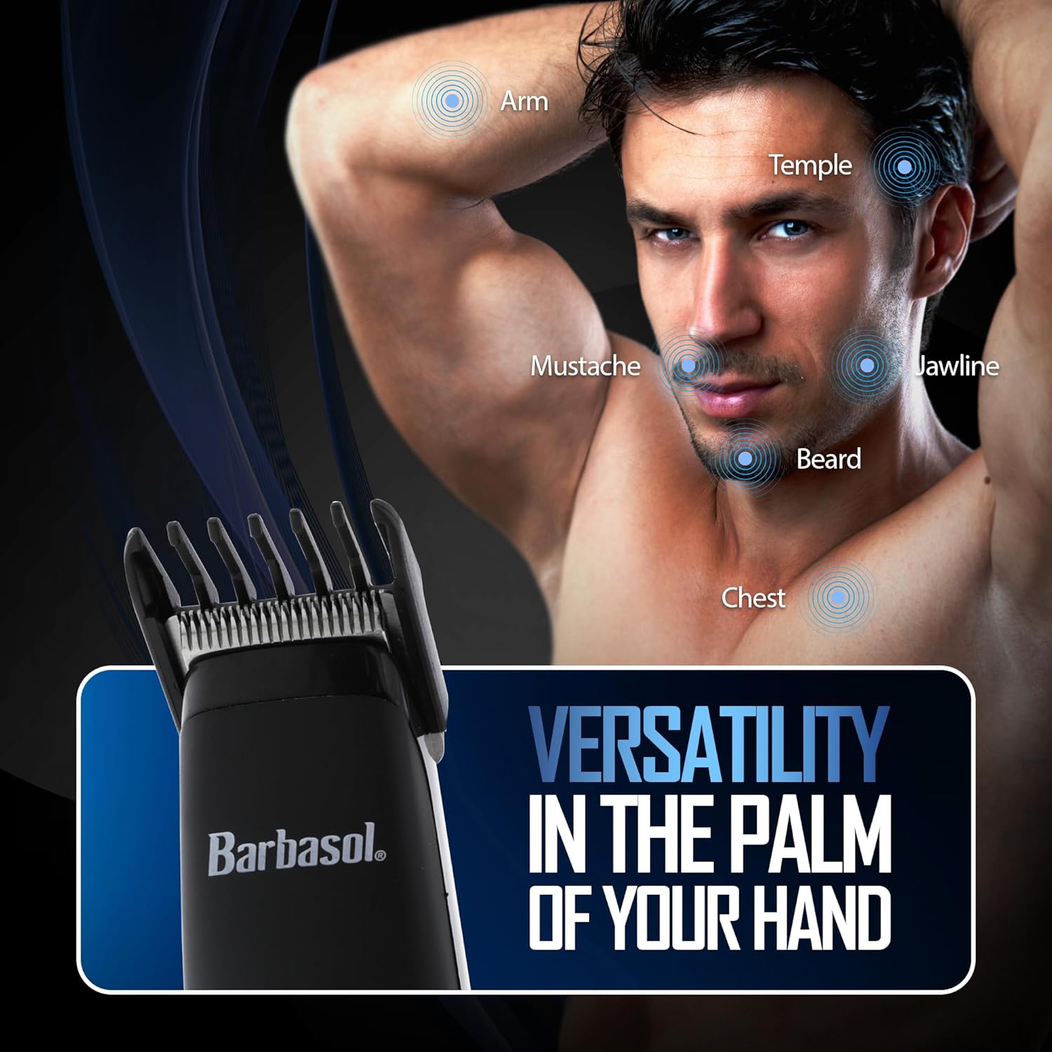 Barbasol Touch Up Trimmer for Men, Compact Electric Xtreme Precision Beard and Hair Trimmer with Stainless Steel Blades & 3 Guide Combs (3, 6, 10mm), Wireless, AA Battery Powered (not Included)