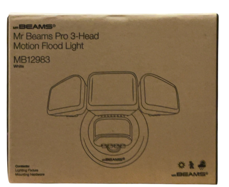 Mr Beams Wired Pro 3-Head Outdoor Motion Sensing LED Security Light, 3900 Lumens, White, 1-Pack
