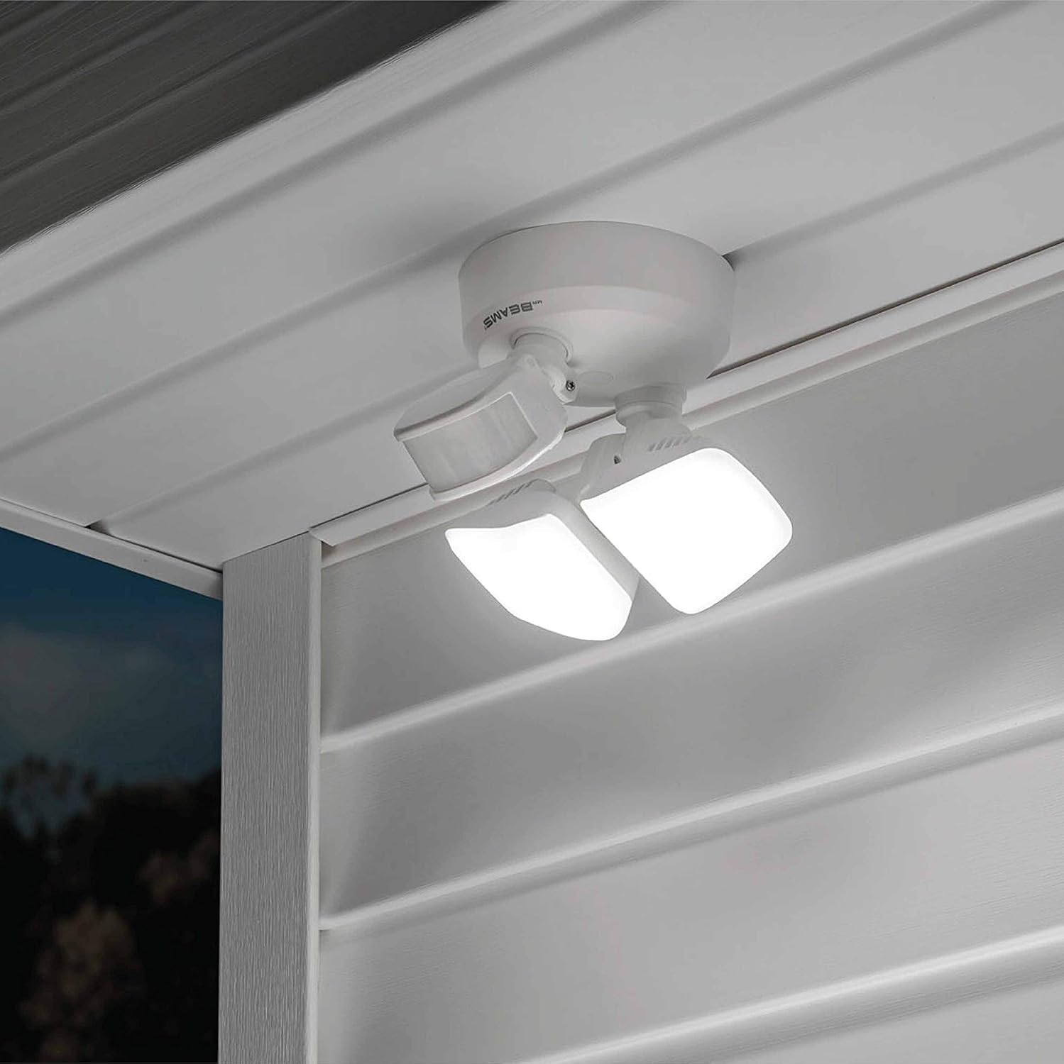Mr Beams Wired Pro 2-Head Outdoor Motion Sensing LED Security Light, 2700 Lumens, White