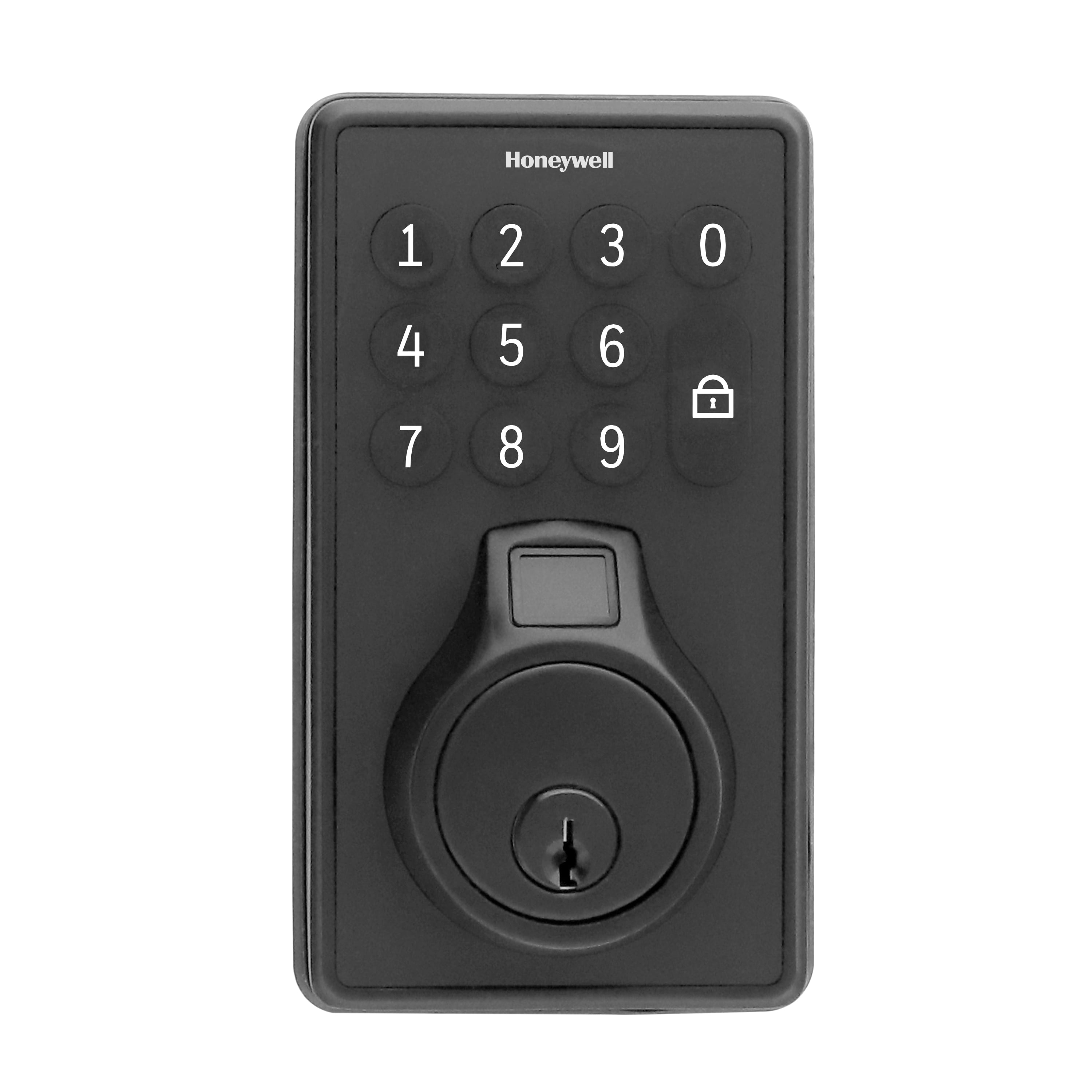 Honeywell Electronic Biometric Deadbolt Lock with Touchpad, Matte Black Finish