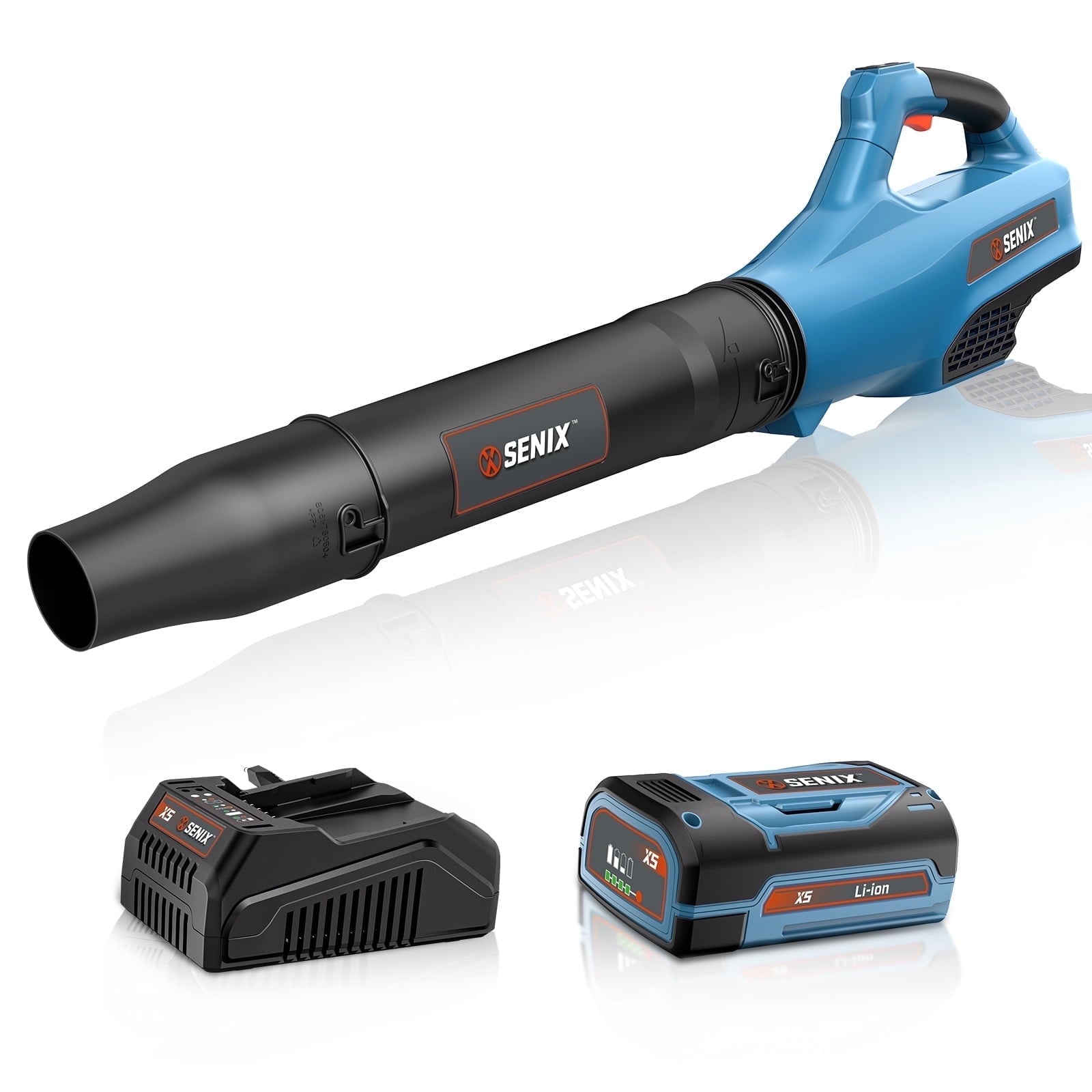 SENIX 58 Volt Max* Cordless Brushless Battery Leaf Blower, Variable Speed, Lightweight, Up to 480CFM and 120 MPH, (Battery and Charger Included) BLAX5-M
