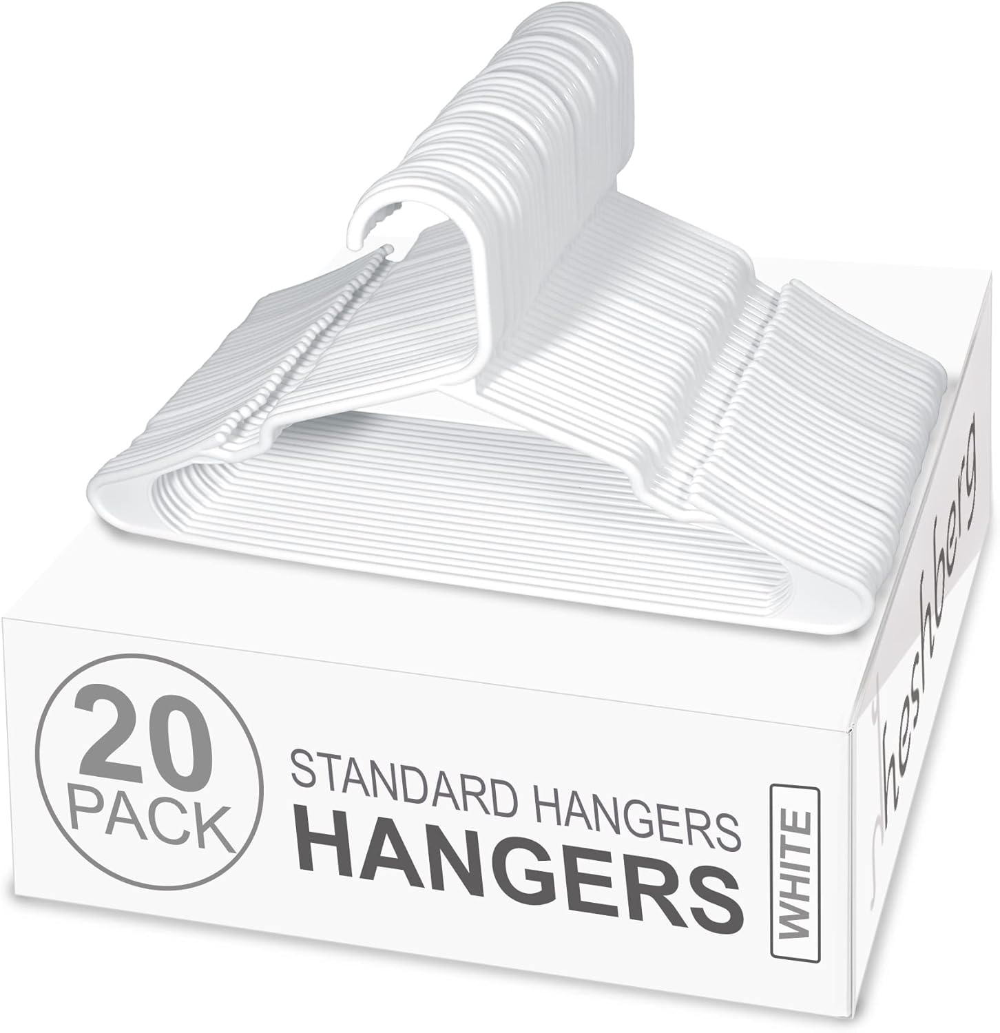 Plastic Notched Hangers Space Saving Tubular Clothes Hangers Standard Size Ideal for Everyday Use on Shirts, Coats, Pants, Dress, Skirts, Etc. (20, White)