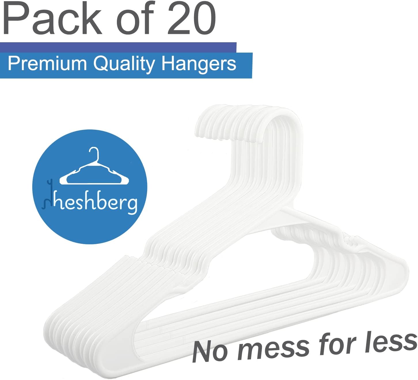 Plastic Notched Hangers Space Saving Tubular Clothes Hangers Standard Size Ideal for Everyday Use on Shirts, Coats, Pants, Dress, Skirts, Etc. (20, White)