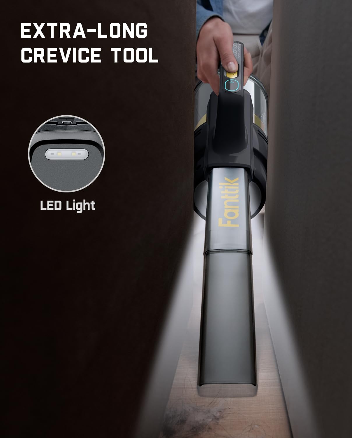 Fanttik Cruise V9 Car Vacuum Cleaner High Power, 15000Pa Handheld Vacuum Cordless with Extension Tube & LED Display & Light, RobustClean Portable Mini Vacuum for Home Car Cleaning
