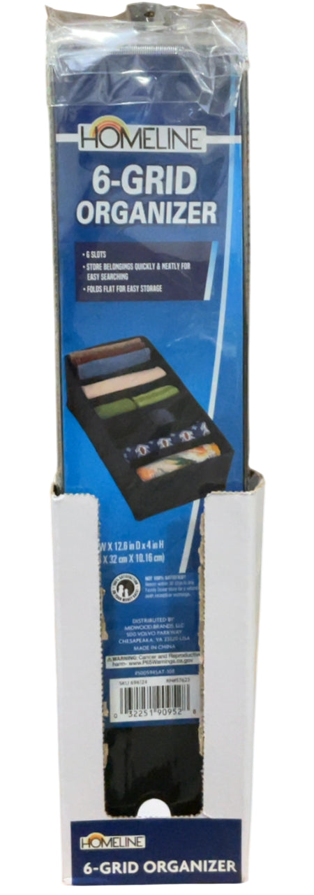 Homeline 6-Grid Drawer Organizer, Black