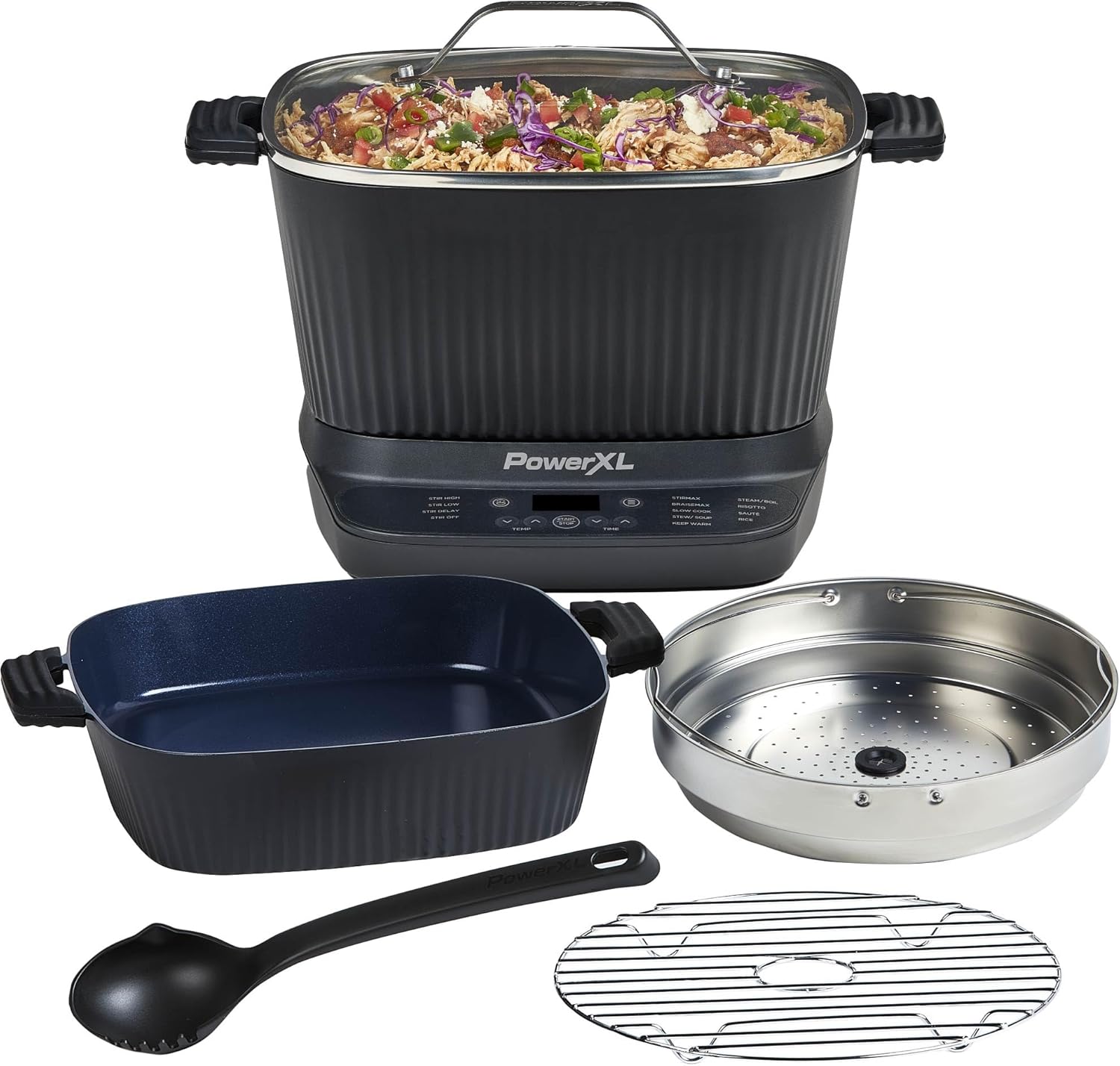 STIRMAX DELUXE 7.5 Quart Digital Multi-Cooker with Automatic Paddle to Stir and Shred, 9 in 1 programmable presets to Saut, Sear, and Brown Food Before Simmering  Accessories, Skillet, & Cookbook