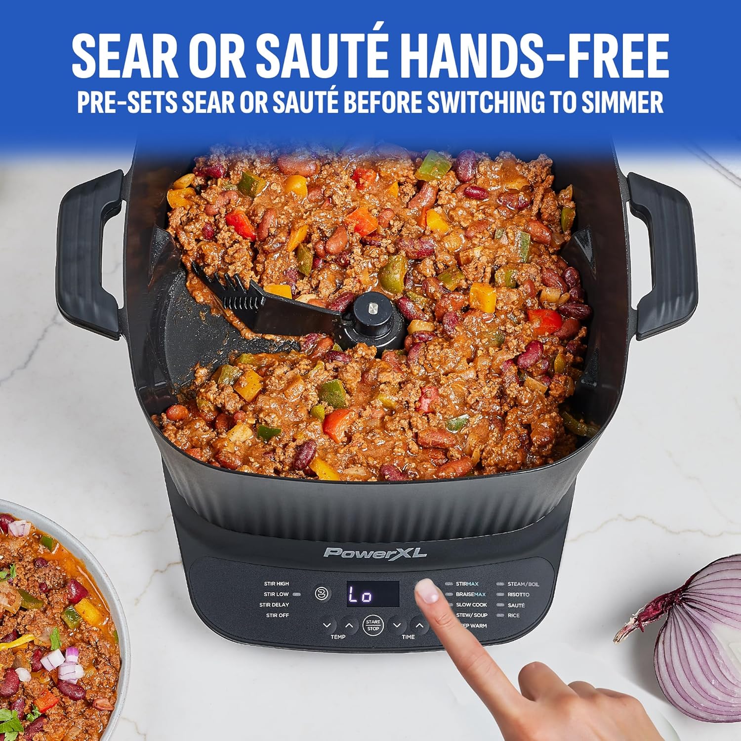 STIRMAX DELUXE 7.5 Quart Digital Multi-Cooker with Automatic Paddle to Stir and Shred, 9 in 1 programmable presets to Saut, Sear, and Brown Food Before Simmering  Accessories, Skillet, & Cookbook
