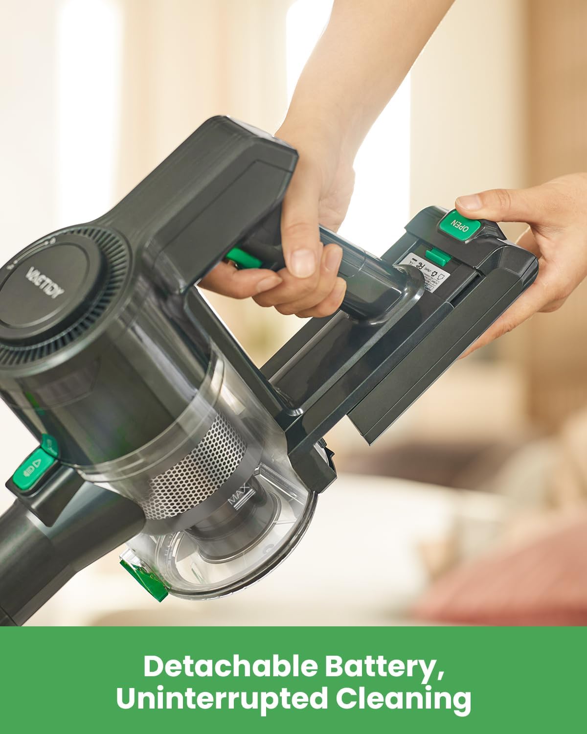 Vactidy V9 Cordless Vacuum Cleaner 6-in-1 Lightweight Stick Vacuum Cleaner with Brushless Motor, 45 Min Runtime, for Hard Floors and Carpets, Green