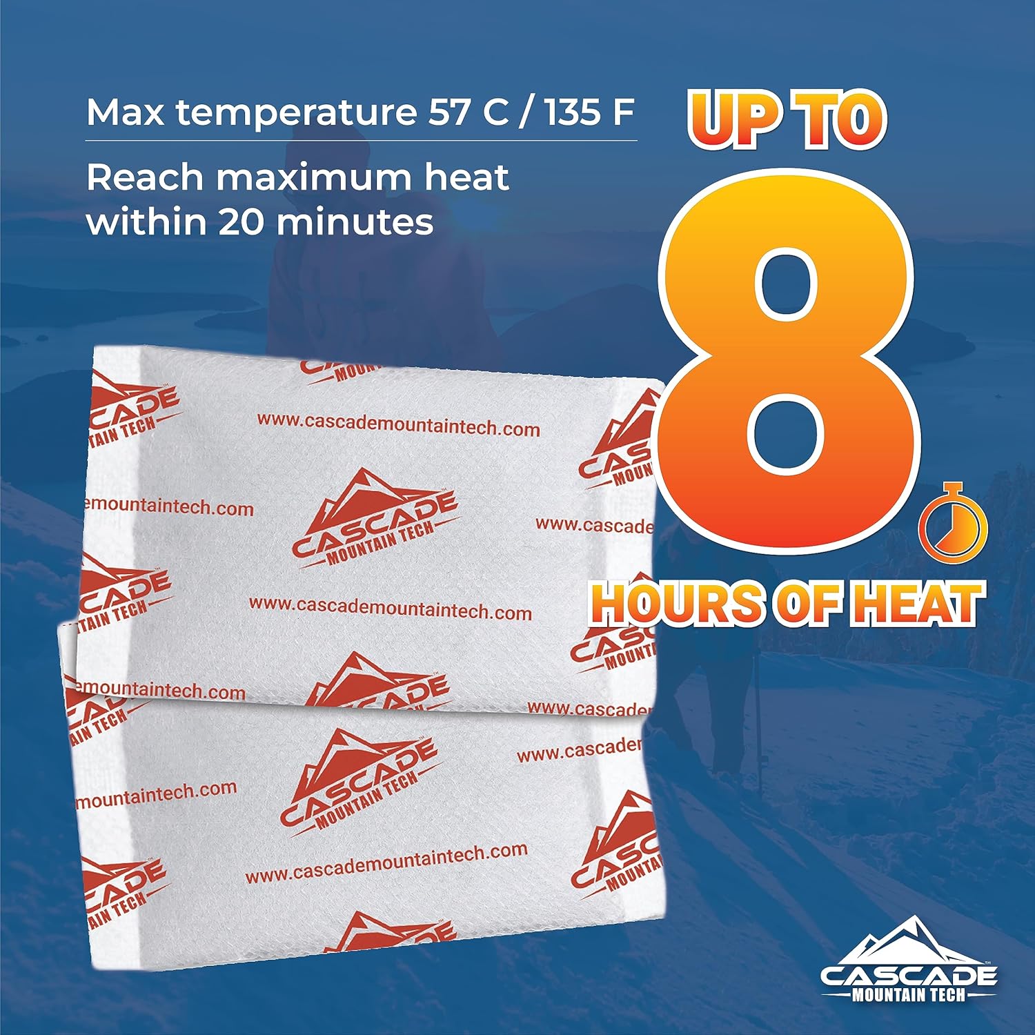 Cascade Mountain Tech Extra Long Lasting Air-Activated Hand Warmers Value Pack - Up to 8 Hours of Heat (40-Pack)