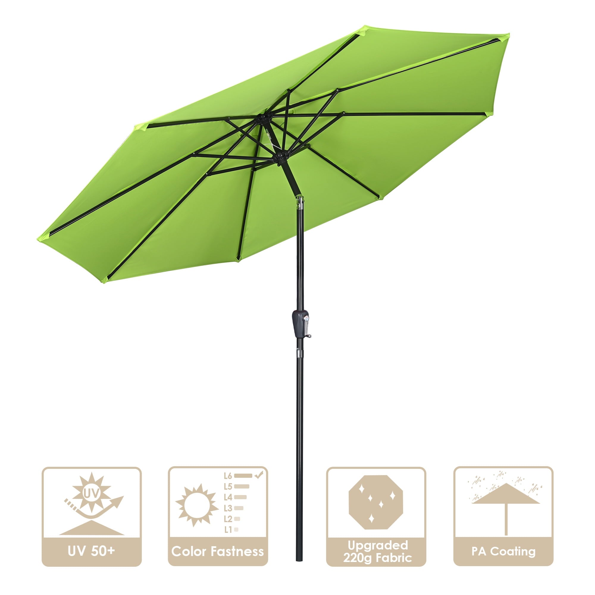 Yescom 9Ft Outdoor Table Patio Umbrella with Crank Tilt Aluminum, Green Glow