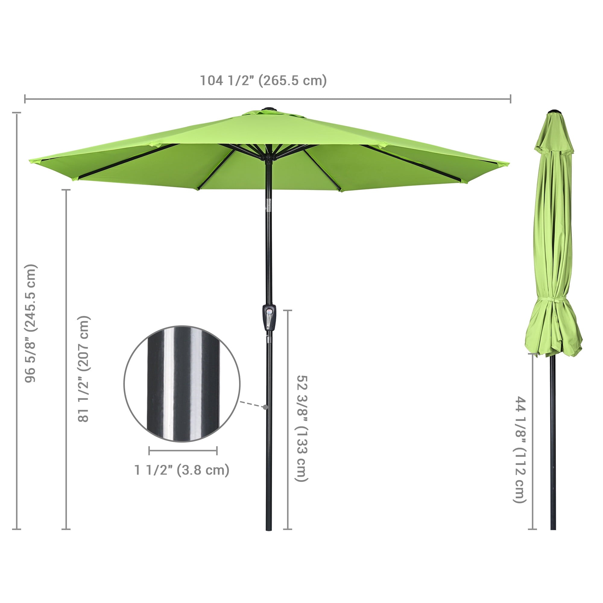 Yescom 9Ft Outdoor Table Patio Umbrella with Crank Tilt Aluminum, Green Glow