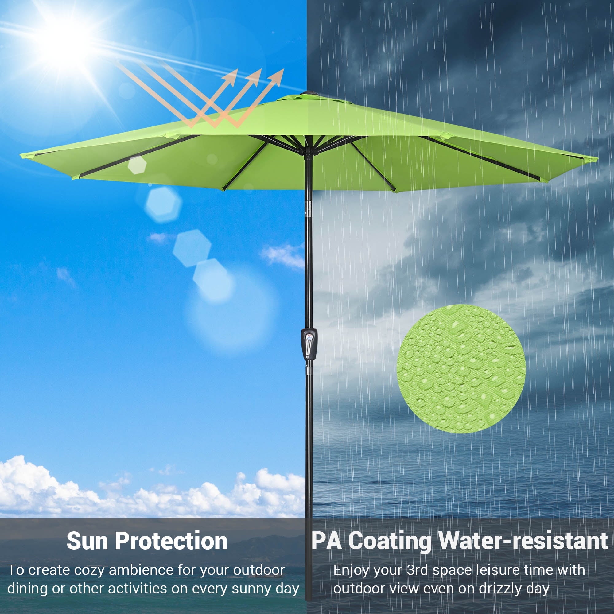 Yescom 9Ft Outdoor Table Patio Umbrella with Crank Tilt Aluminum, Green Glow