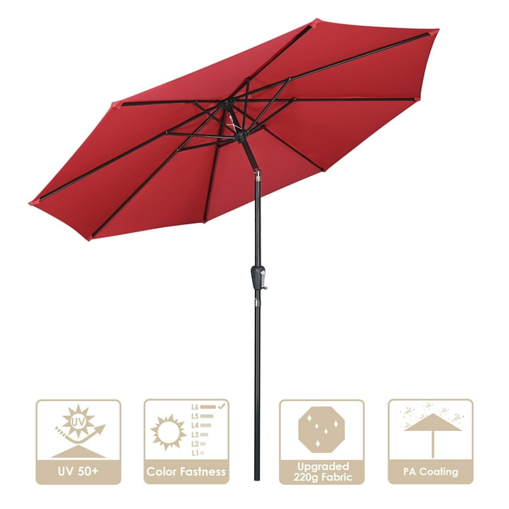 Yescom 10Ft UV50+ Aluminum Outdoor Table Patio Umbrella with Crank Tilt, Red