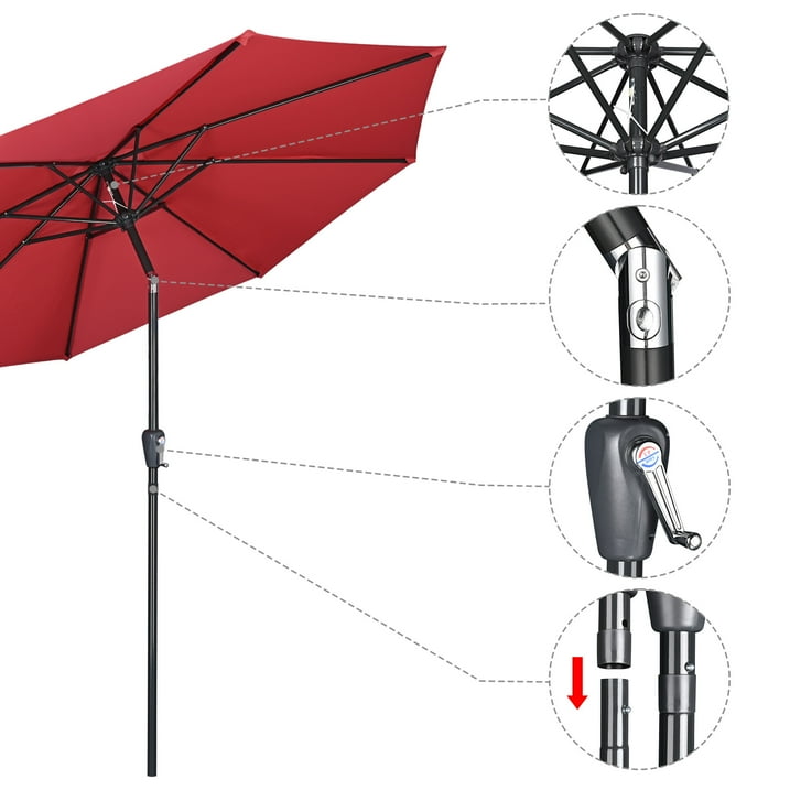 Yescom 10Ft UV50+ Aluminum Outdoor Table Patio Umbrella with Crank Tilt, Red