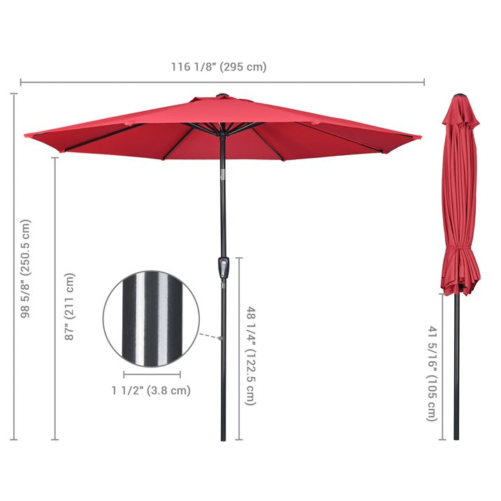Yescom 10Ft UV50+ Aluminum Outdoor Table Patio Umbrella with Crank Tilt, Red